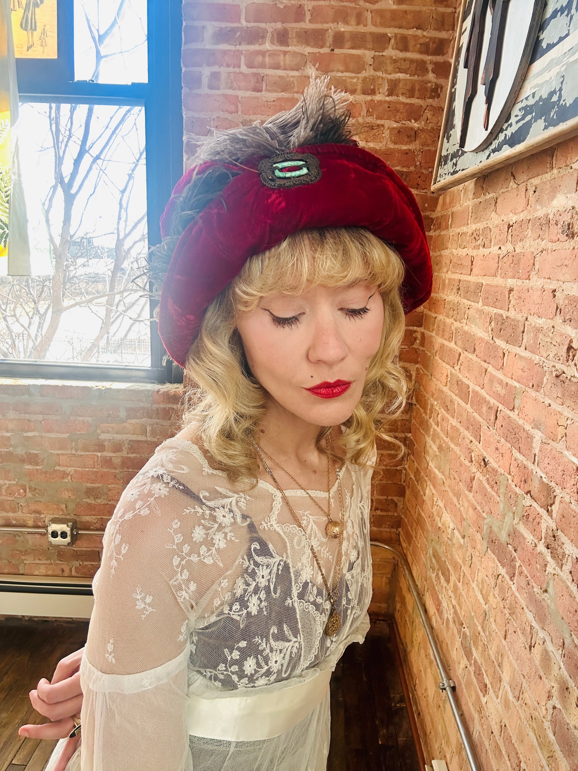 1900s Velvet Feather Edwardian Hat
