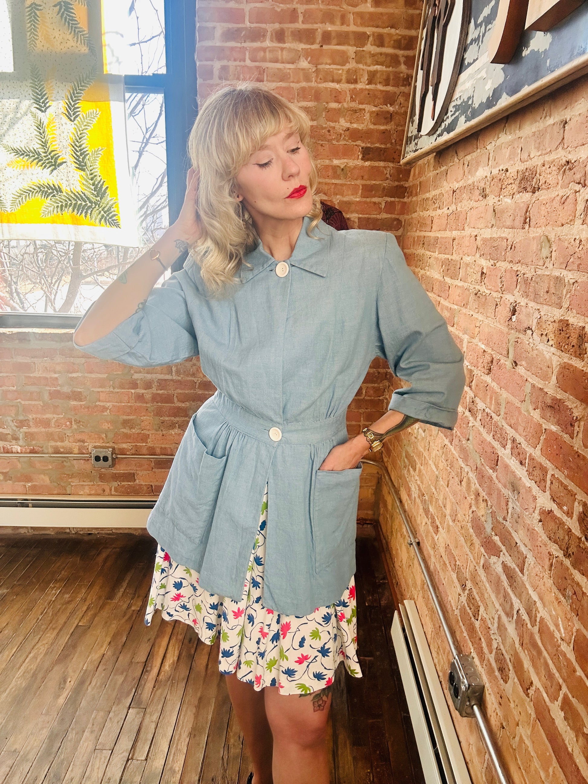 1940s Blue Chambray Jacket - Medium