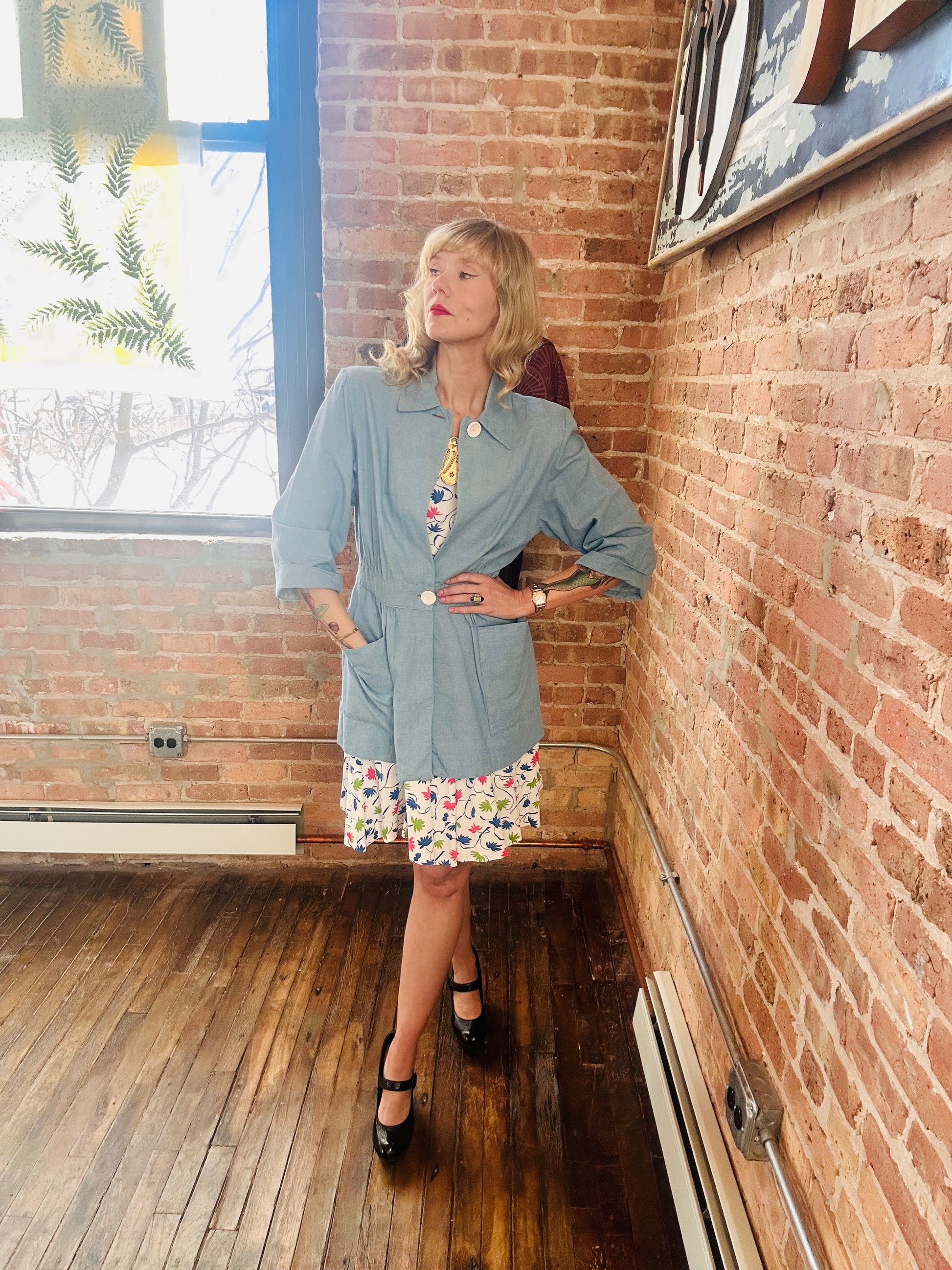 1940s Blue Chambray Jacket - Medium