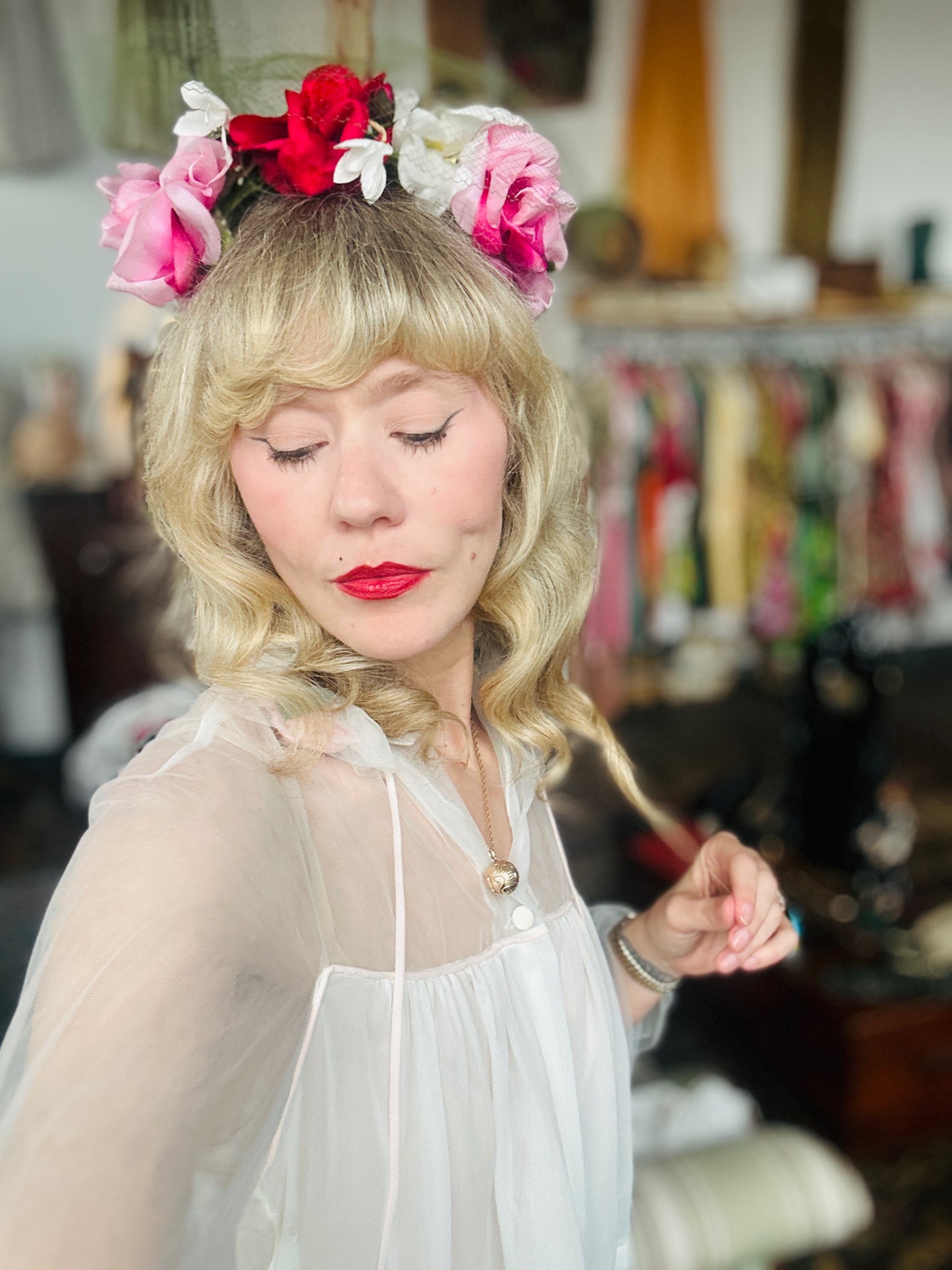 1950s Floral Crown Fascinator