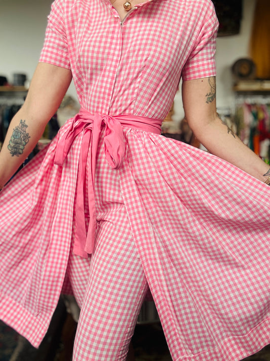 1950s Loungees Gingham 2pc Playsuit Set - Small