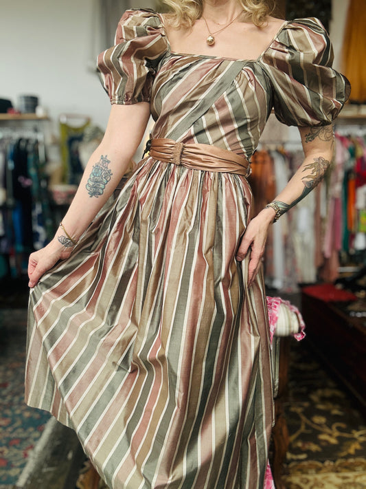 1980s Silk Striped St. Gillian Dress - Small