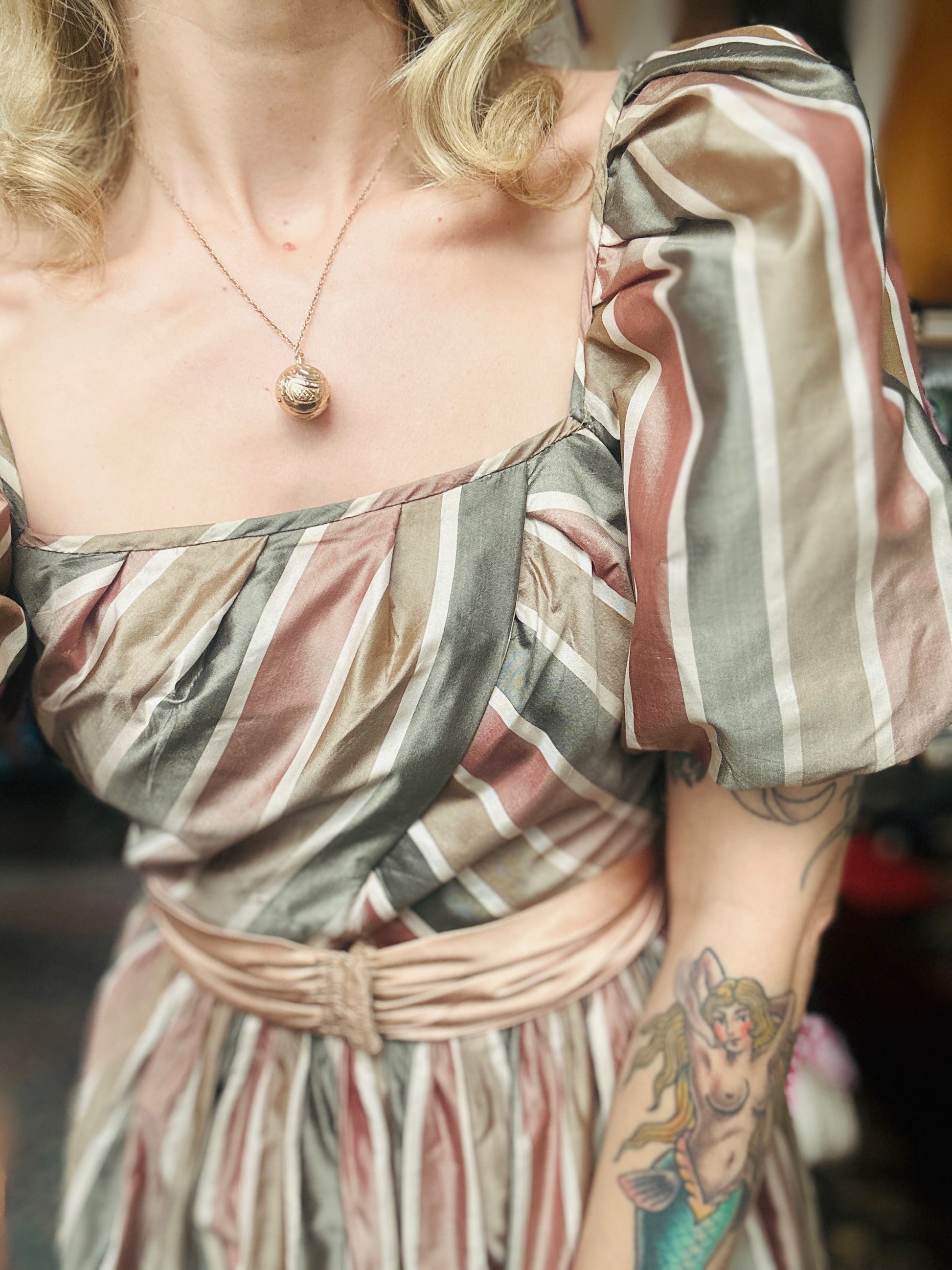 1980s Silk Striped St. Gillian Dress - Small