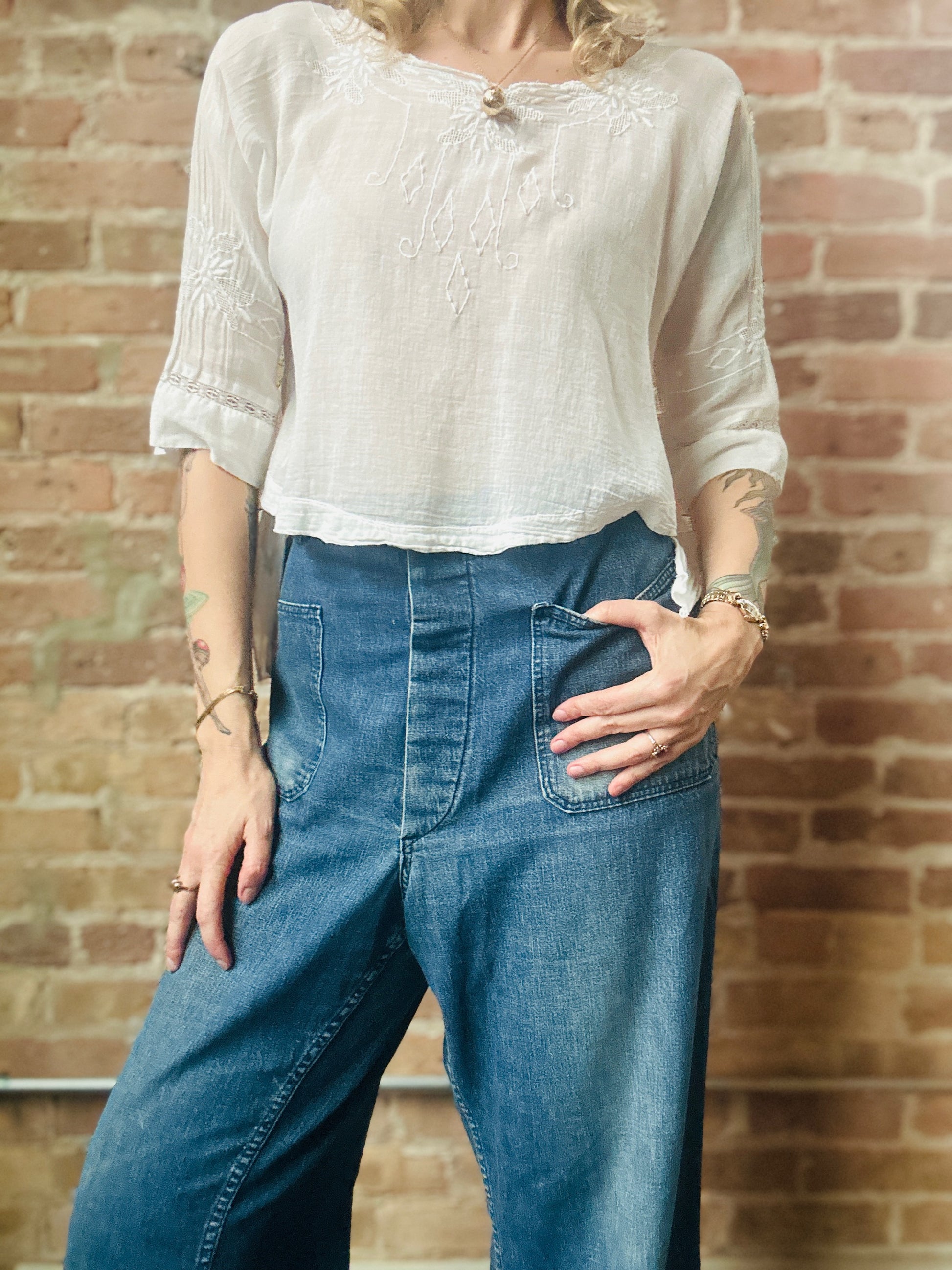 Late 1940s Naval Denim 4 pocket Button Fly Jeans - 40"x32"