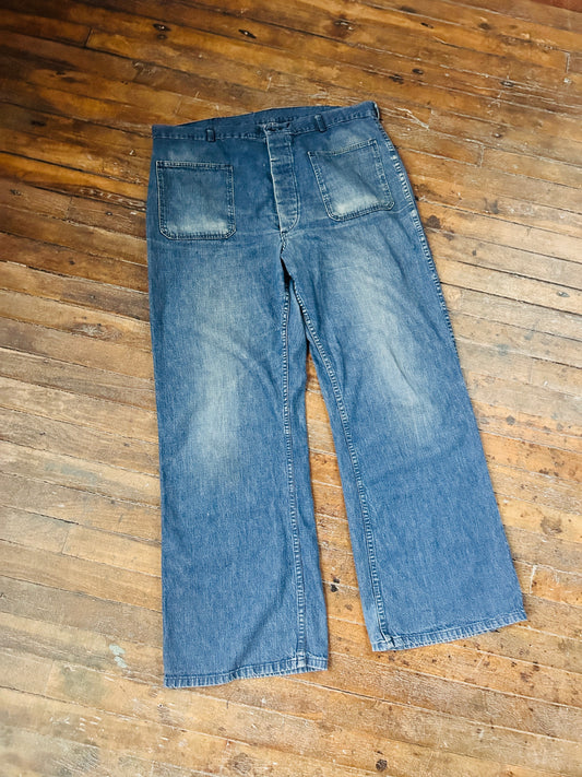 Late 1940s Naval Denim 4 pocket Button Fly Jeans - 40"x32"