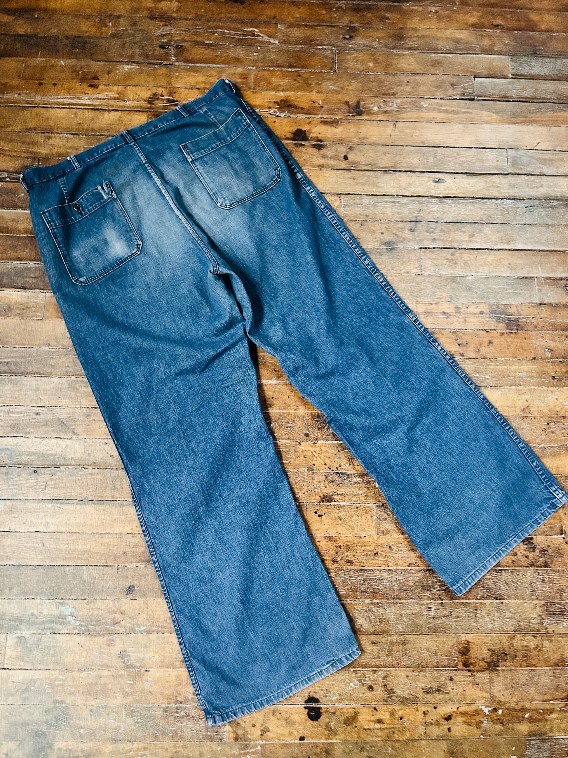 Late 1940s Naval Denim 4 pocket Button Fly Jeans - 40"x32"