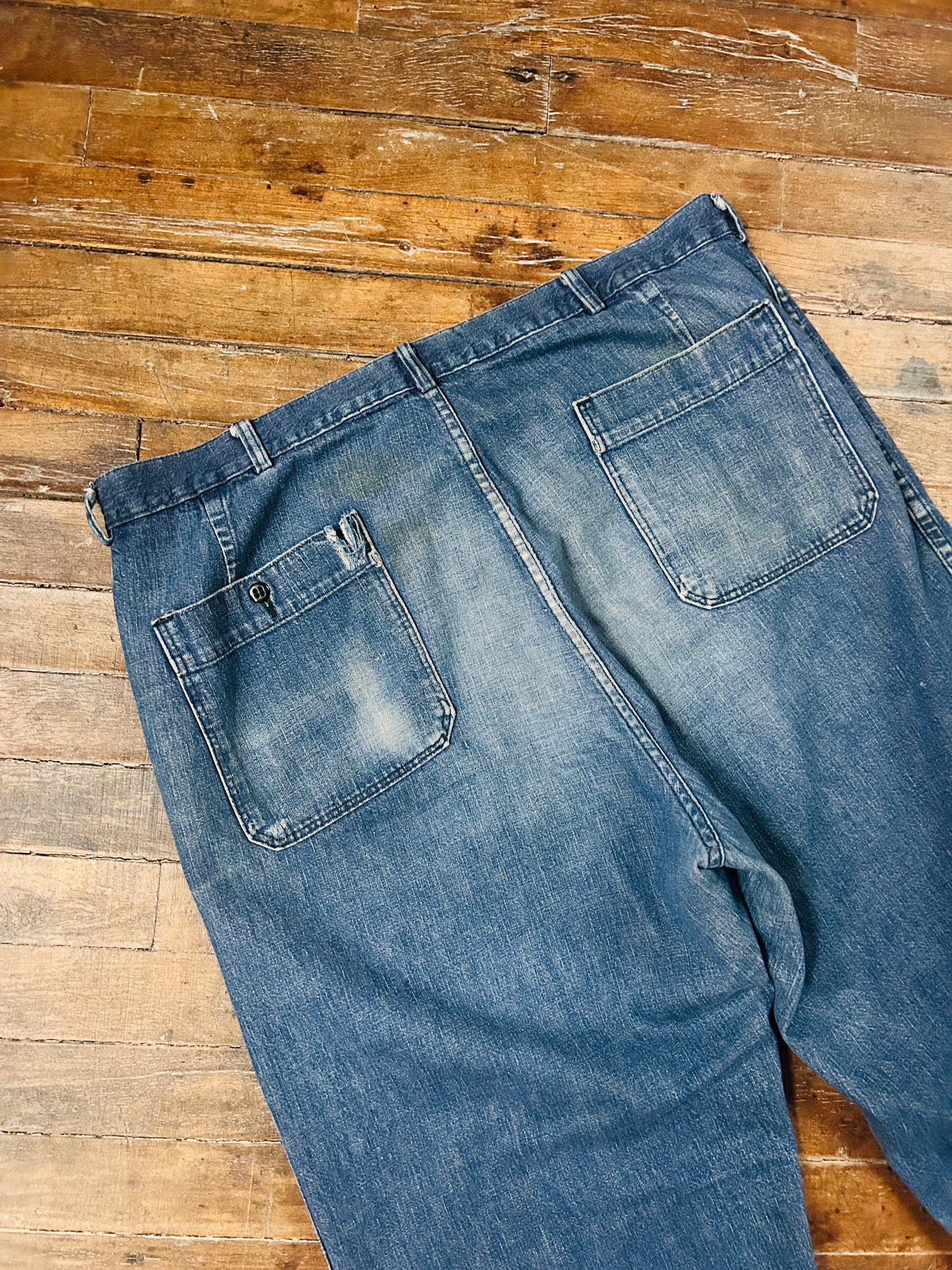 Late 1940s Naval Denim 4 pocket Button Fly Jeans - 40"x32"