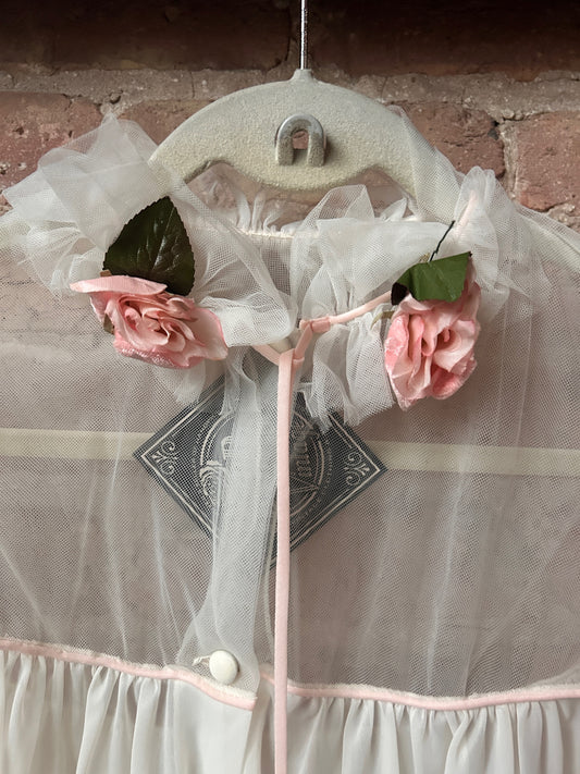 1960s Romantic Ivory Bed Jacket with Floral Appliqués - Fits Small to Medium