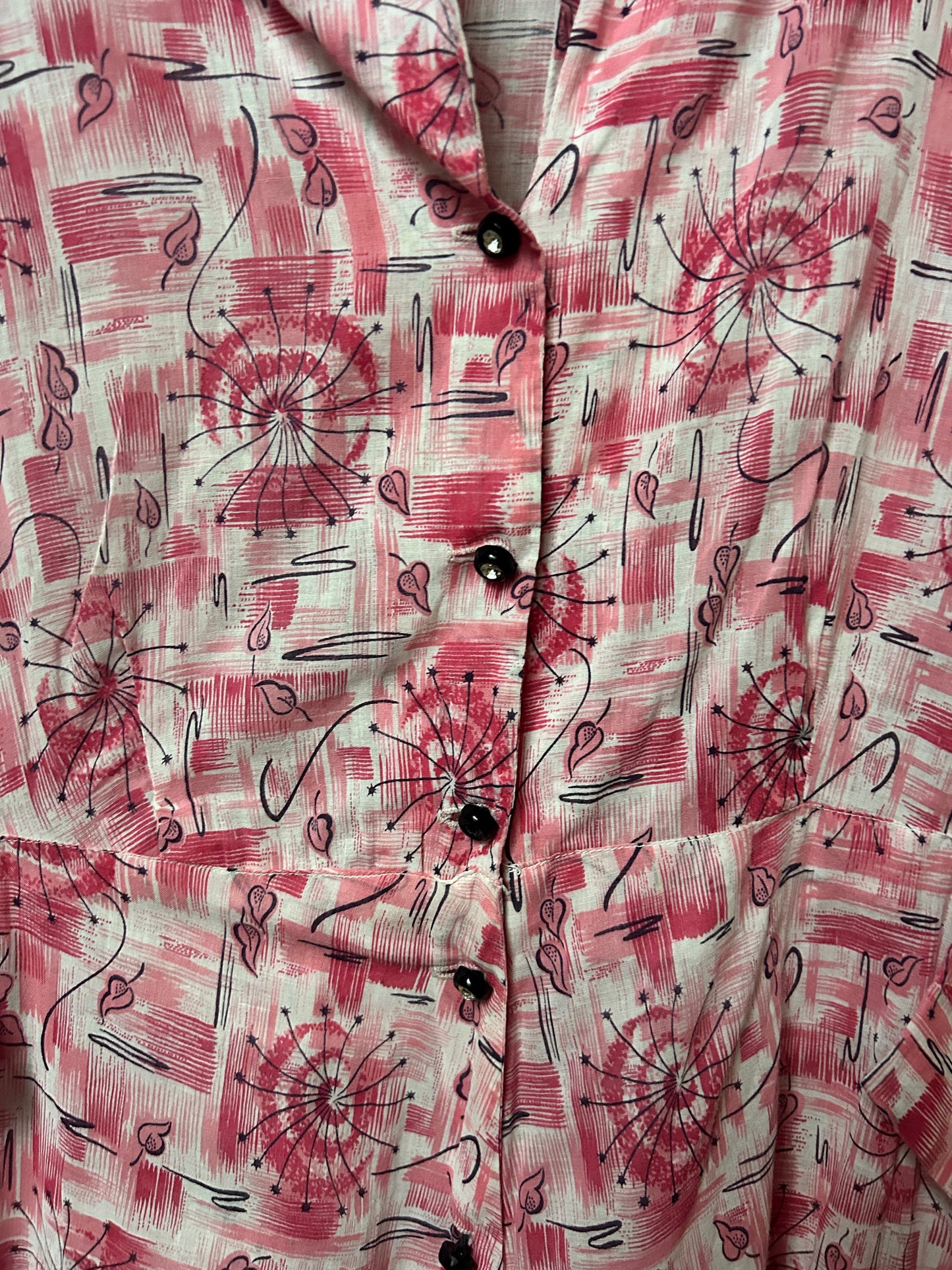 1950s Hearts and Pinwheels Cotton Dress - Large