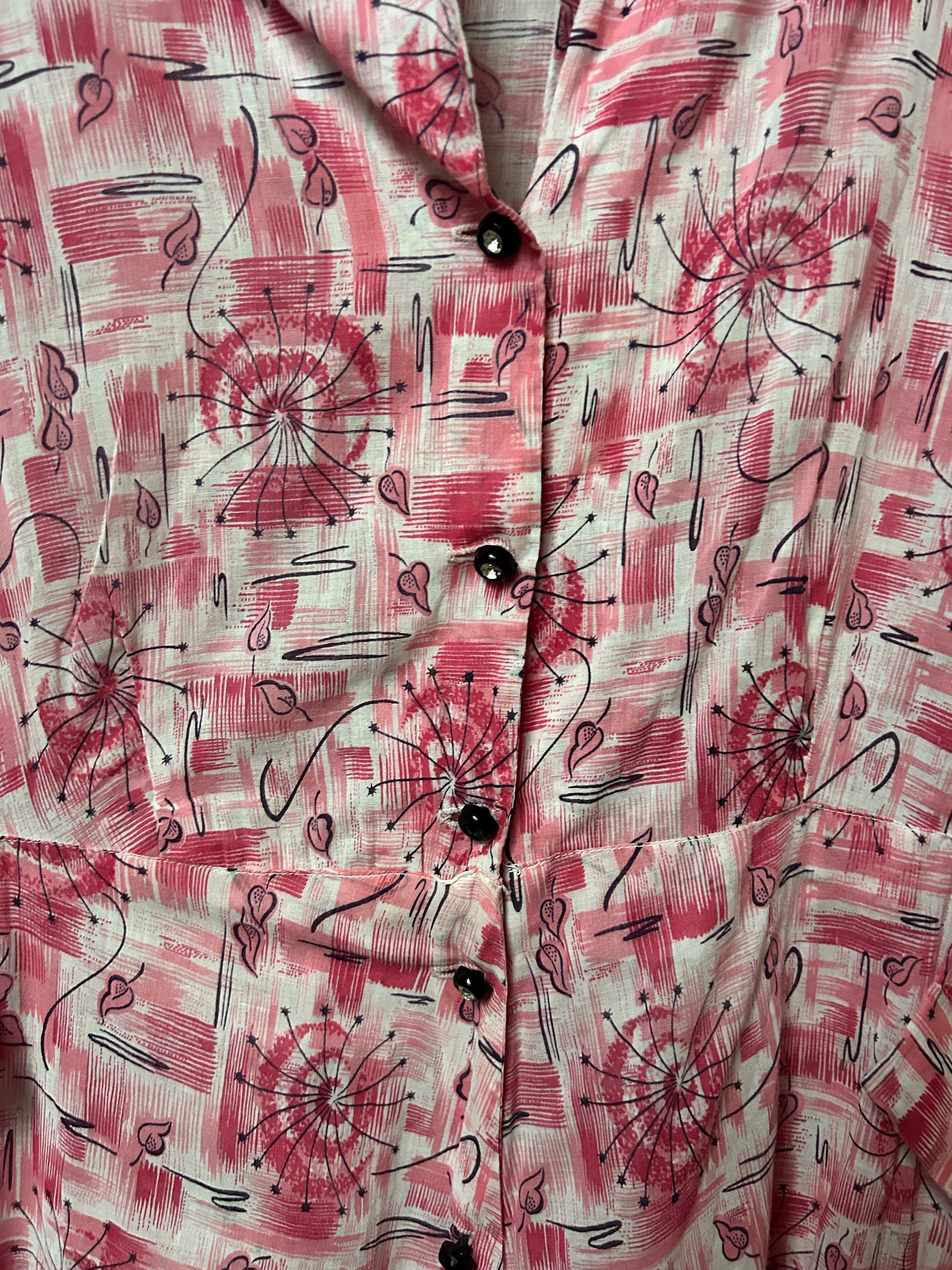 1950s Hearts and Pinwheels Cotton Dress - Large