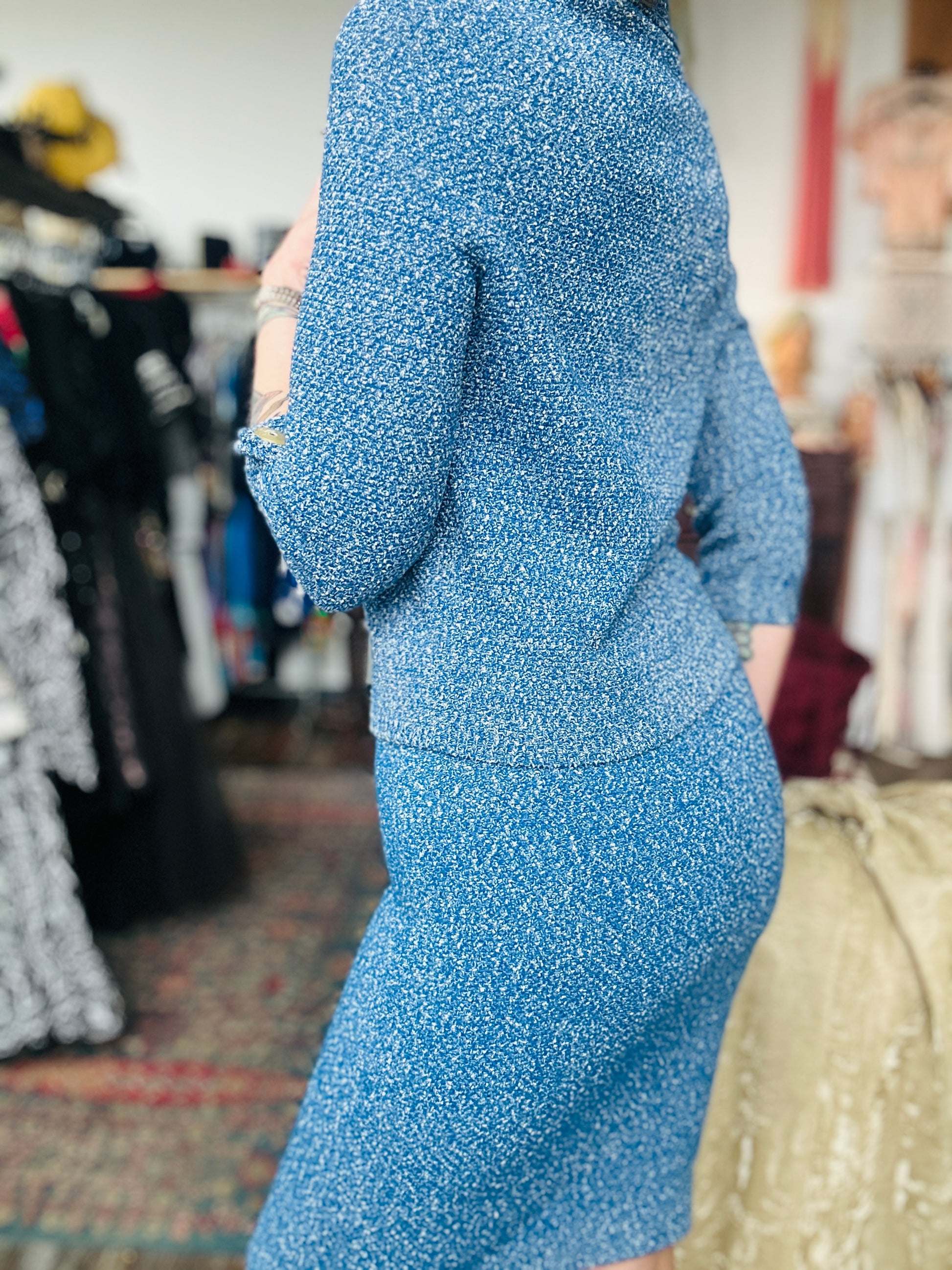 1960s Saks Fifth Avenue Knit 2pc Set Sweater + Skirt - Small