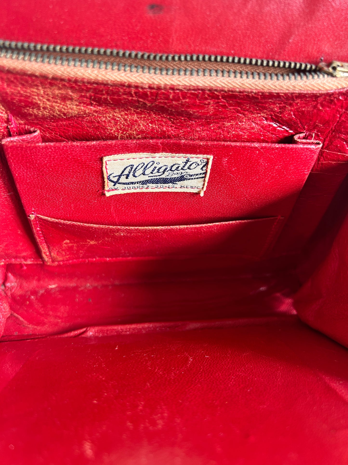 1940s Alligator & Leather Red Handbag