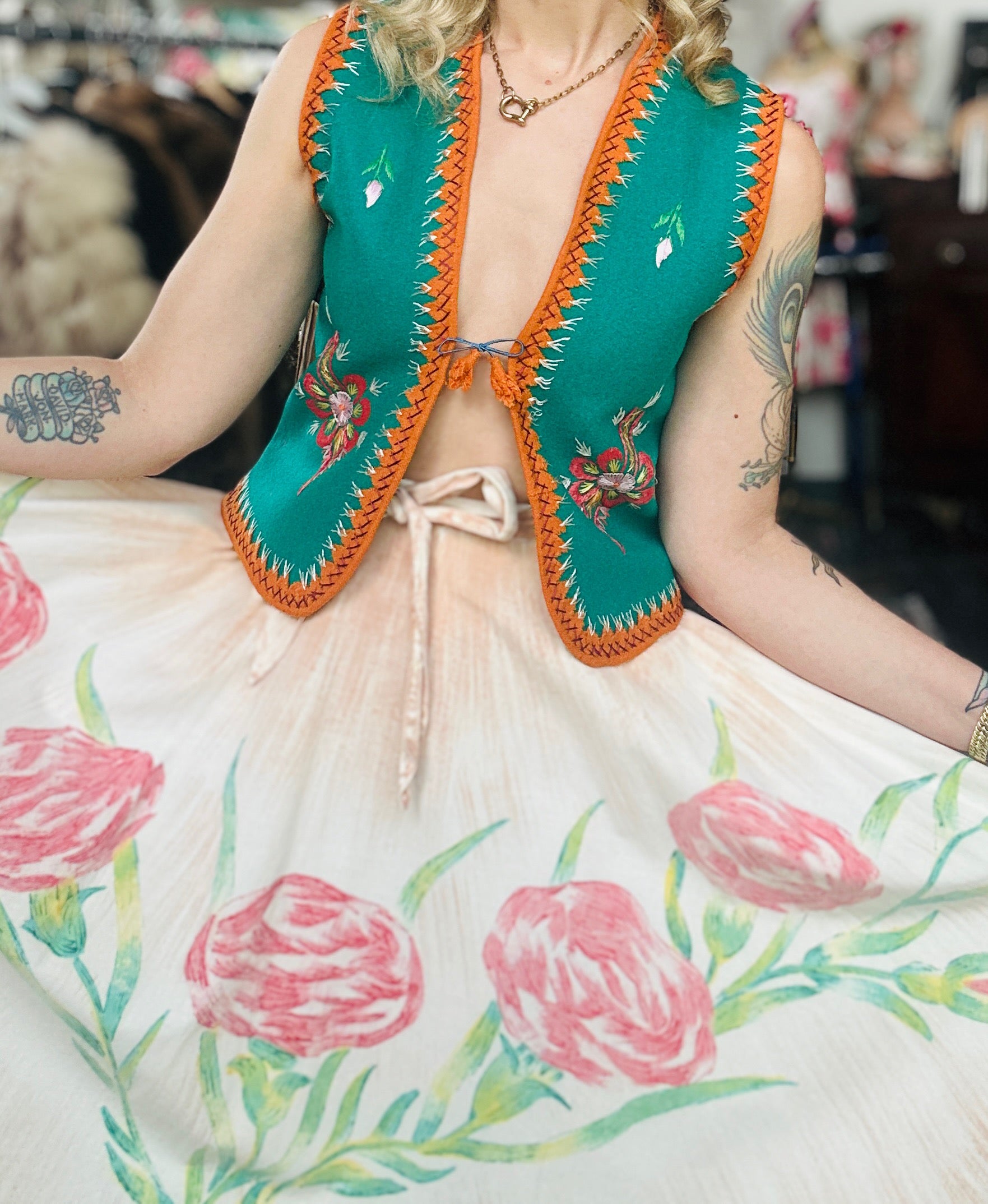 1940s Hand-painted Double Side Mexican Circle Skirt - Medium