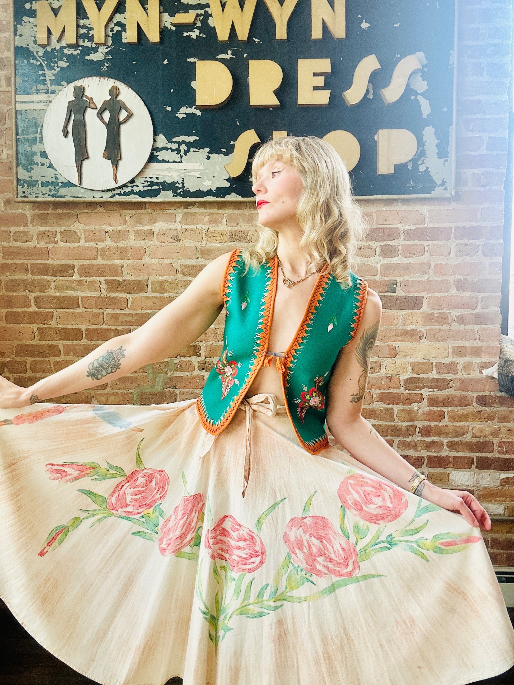 1940s Hand-painted Double Side Mexican Circle Skirt - Medium