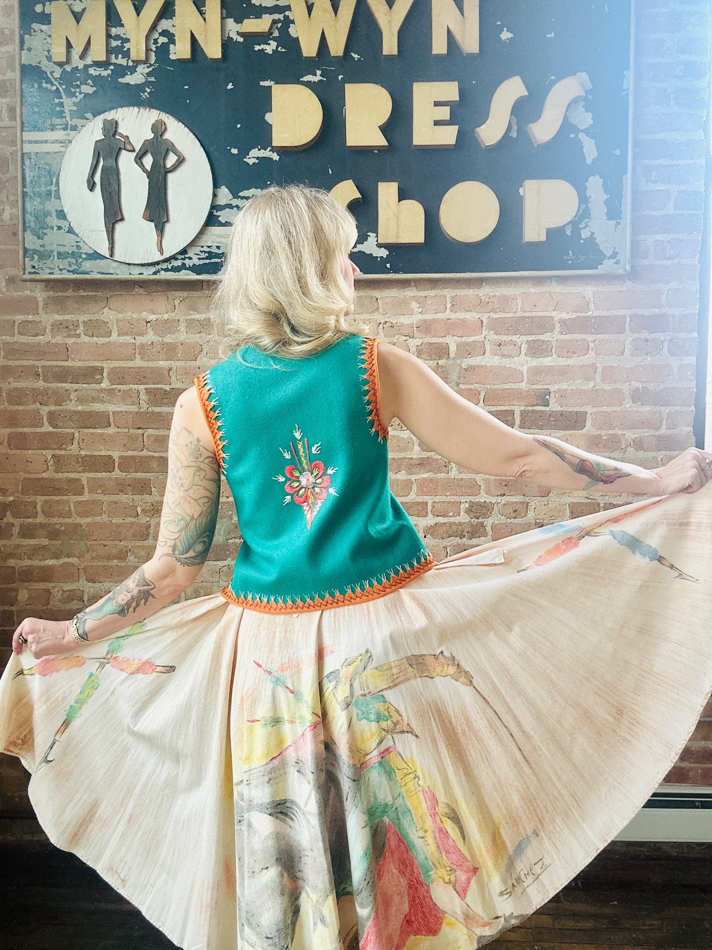 1940s Hand-painted Double Side Mexican Circle Skirt - Medium