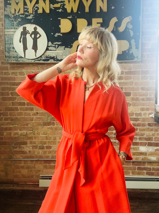 1960s Bright Melon Wool Wrap Dress - Small