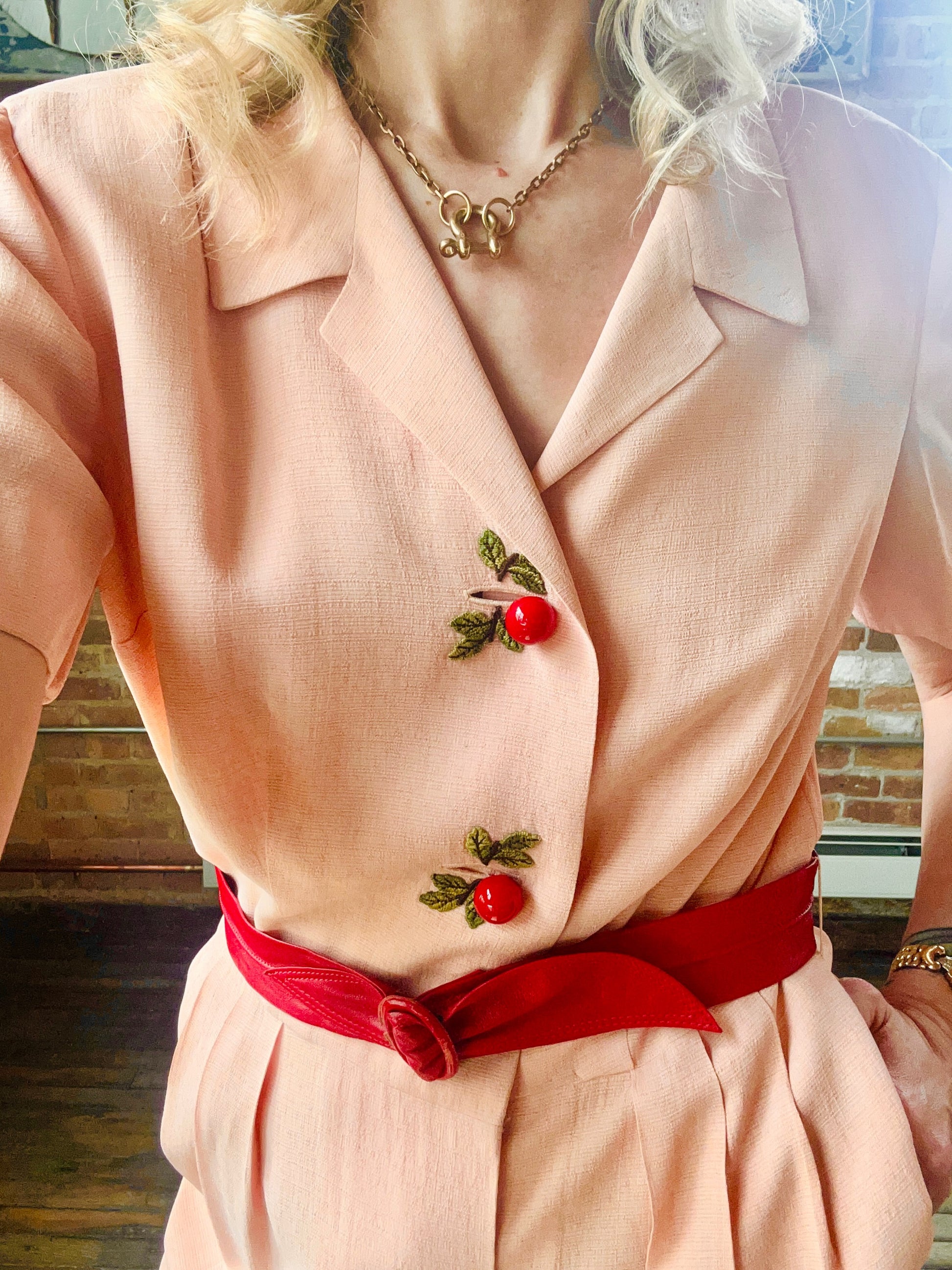 1940s Cherry Blossom Pink Rayon Dress - Medium