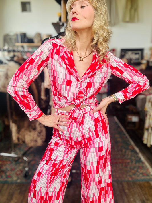 1970s Geometric Pattern 2pc Pant set - Small