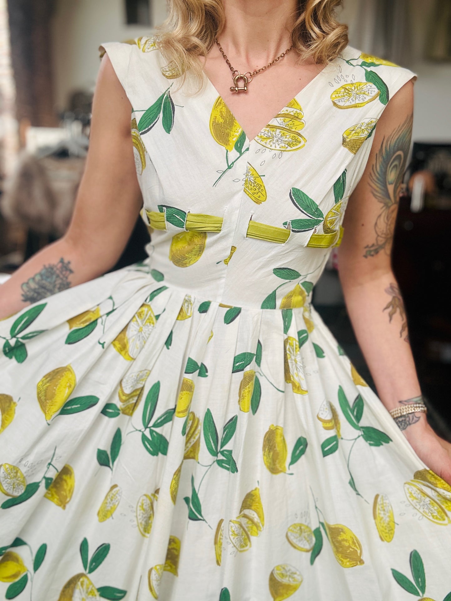 1950s Italian Getaway Lemon Print Dress - Small 