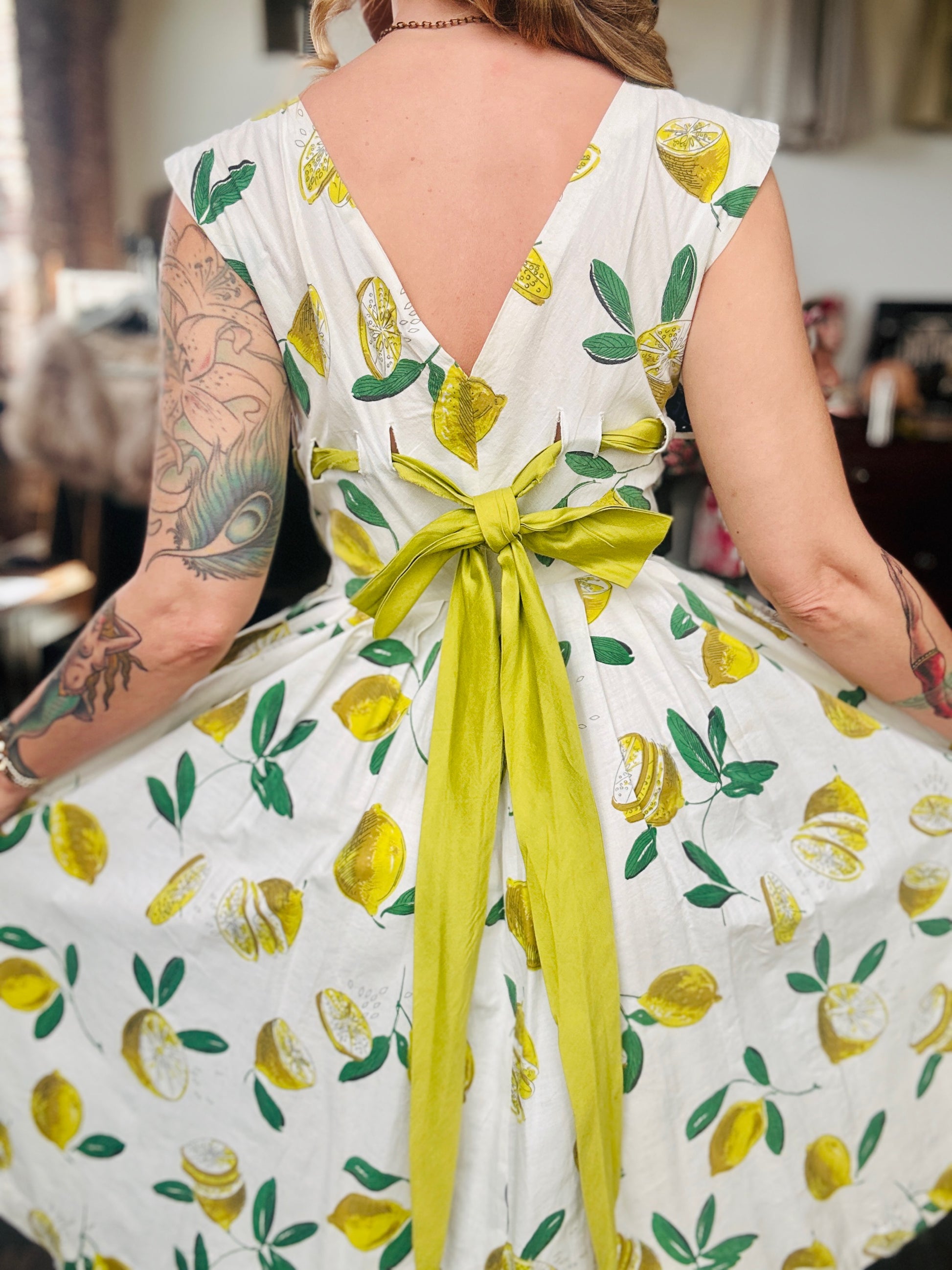 1950s Italian Getaway Lemon Print Dress - Small 