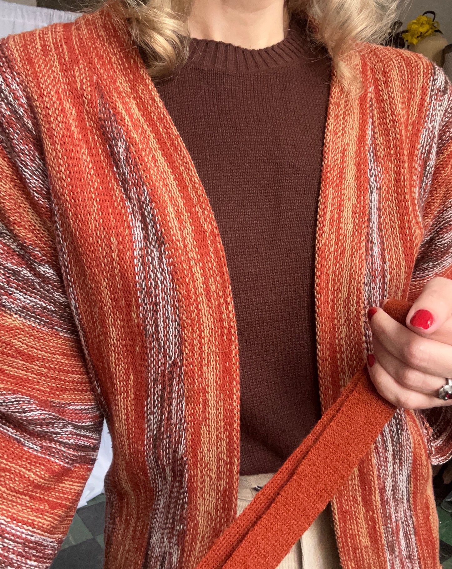 1970s Acrylic Sandstorm Wrap Long Cardigan Sweater - S/M