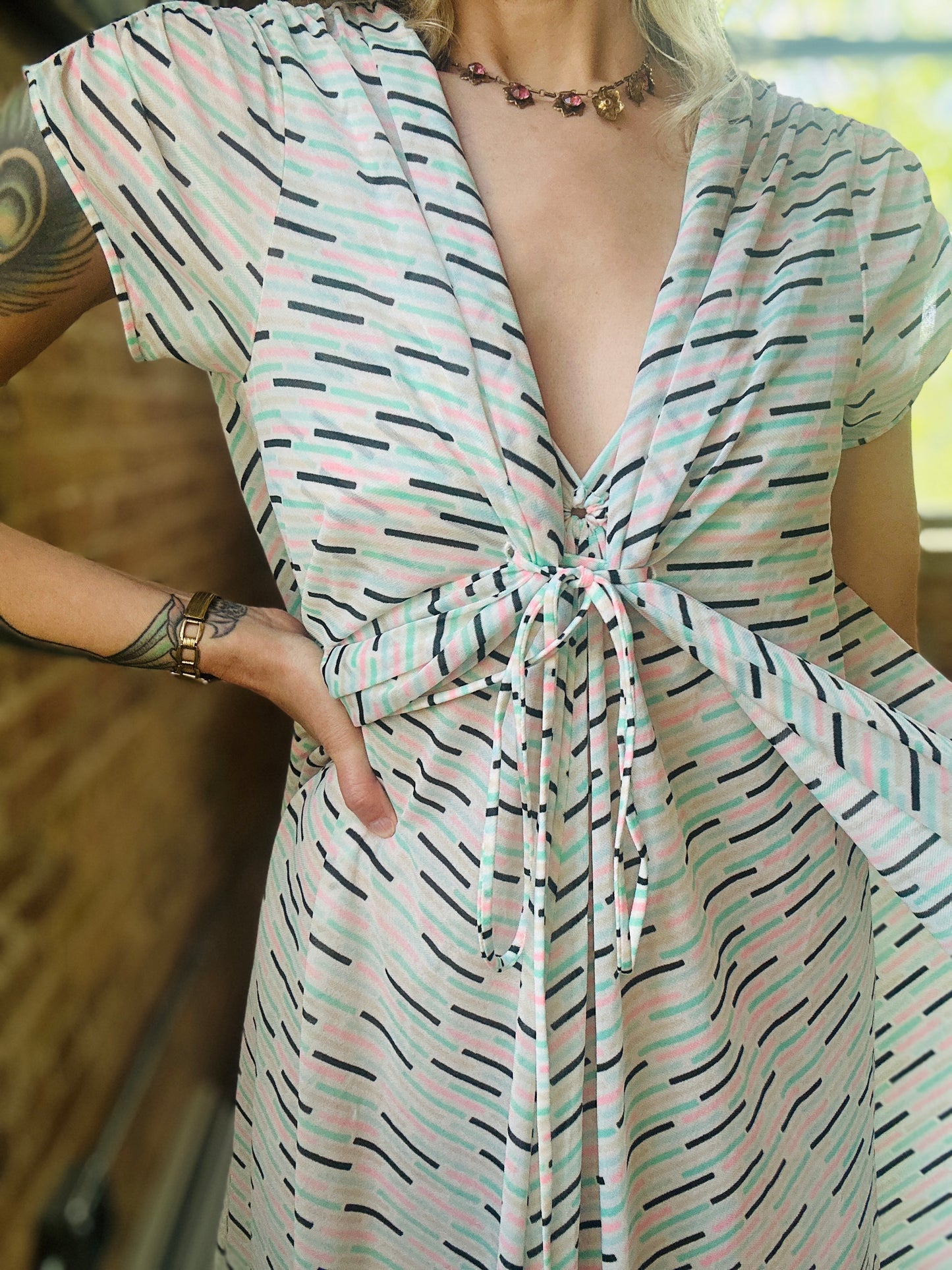 1970s Striped Nylon Maxi with Overlay Jacket - Medium