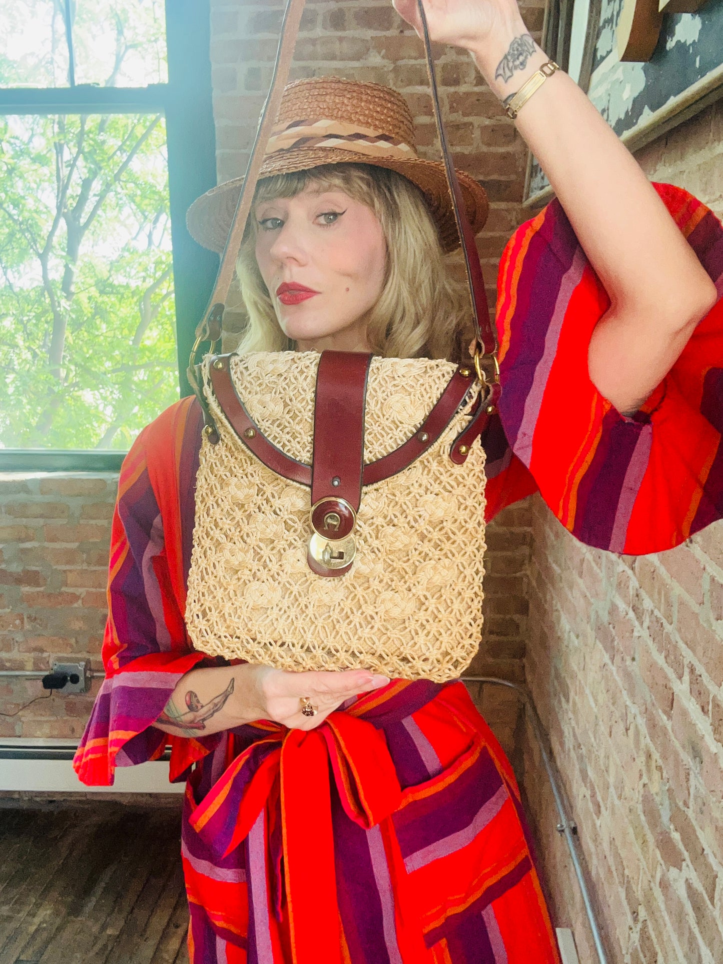 1970s Eitenne Aigner Woven & Leather Bag