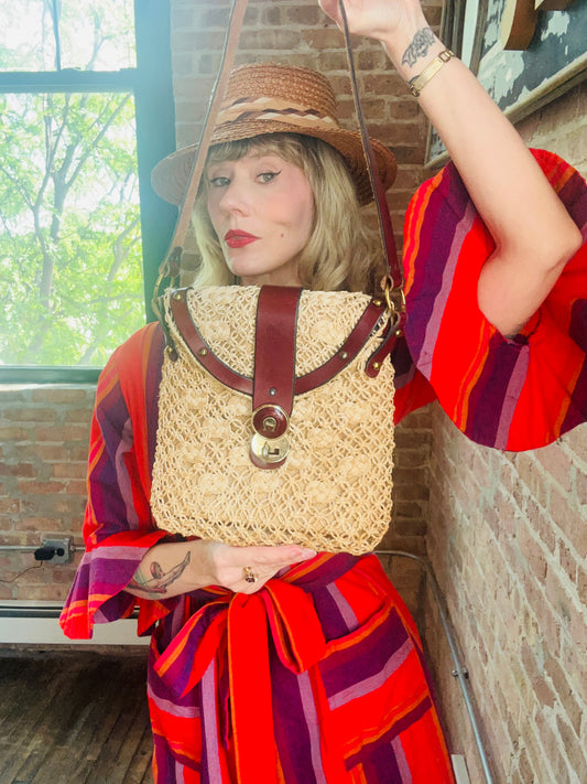 1970s Eitenne Aigner Woven & Leather Bag