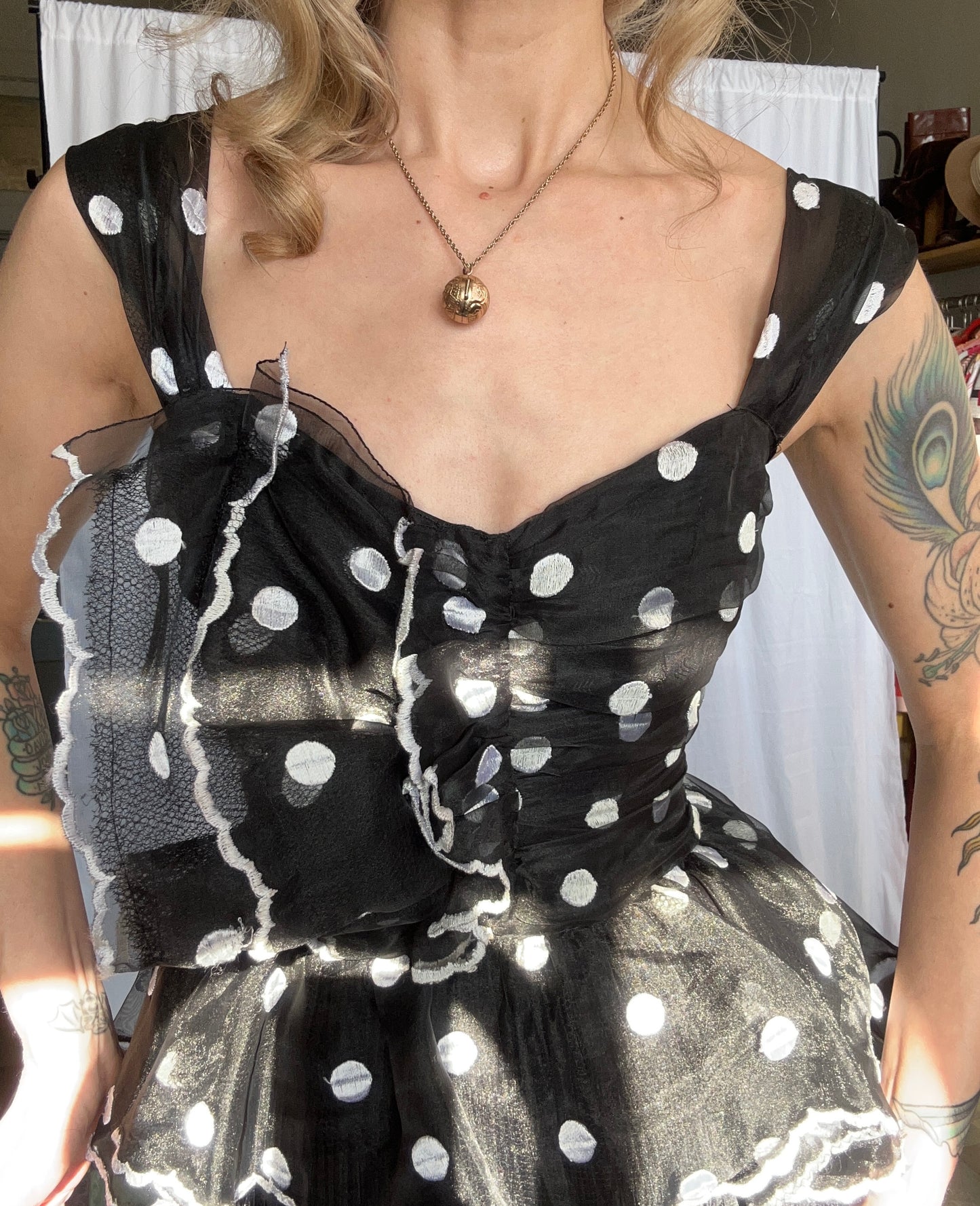 1980s Polka Dot Fan Cocktail Dress - Xsmall