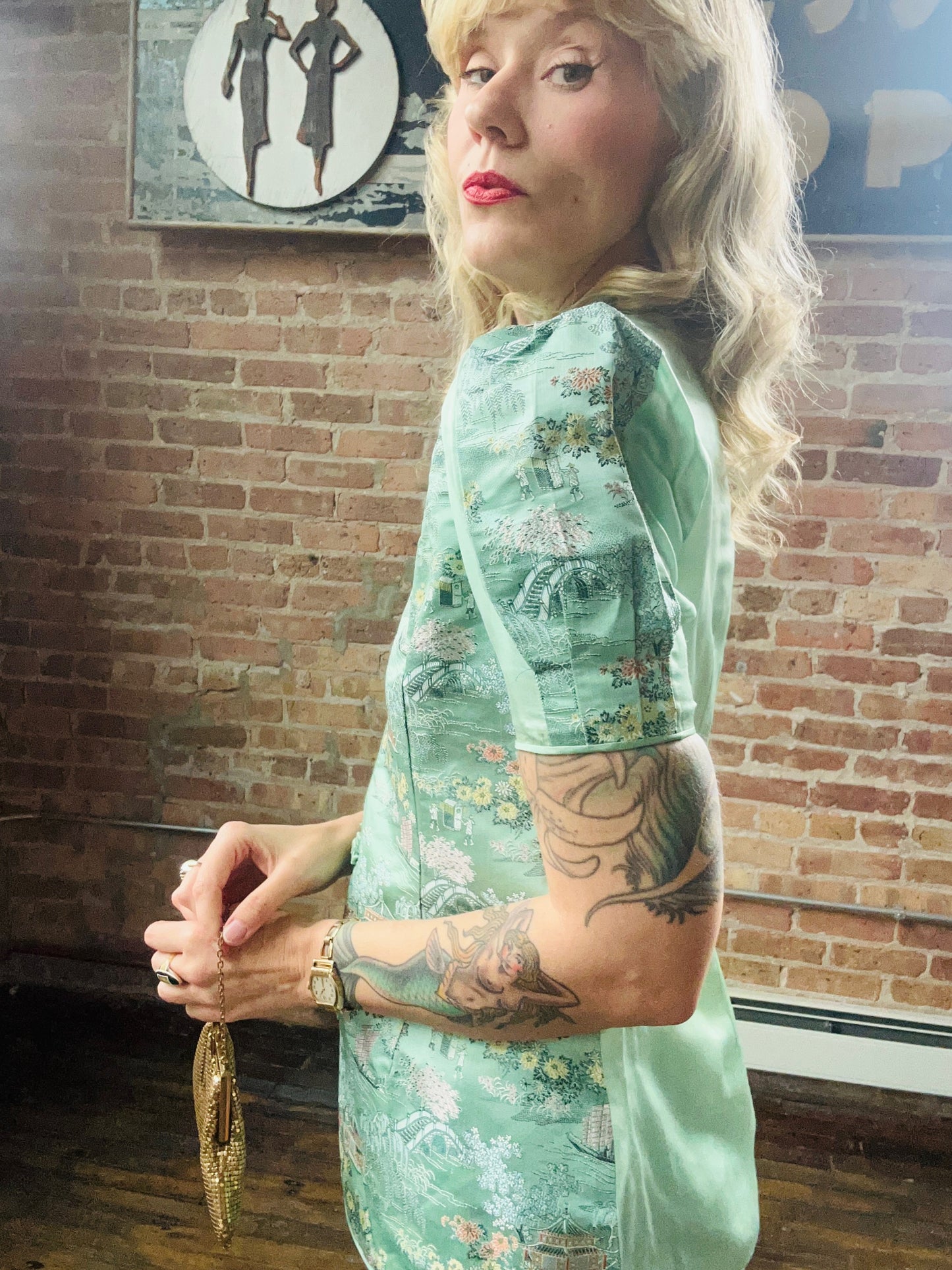 1940s Mint Green Silk Japanese Lounge Pant Suit - Medium