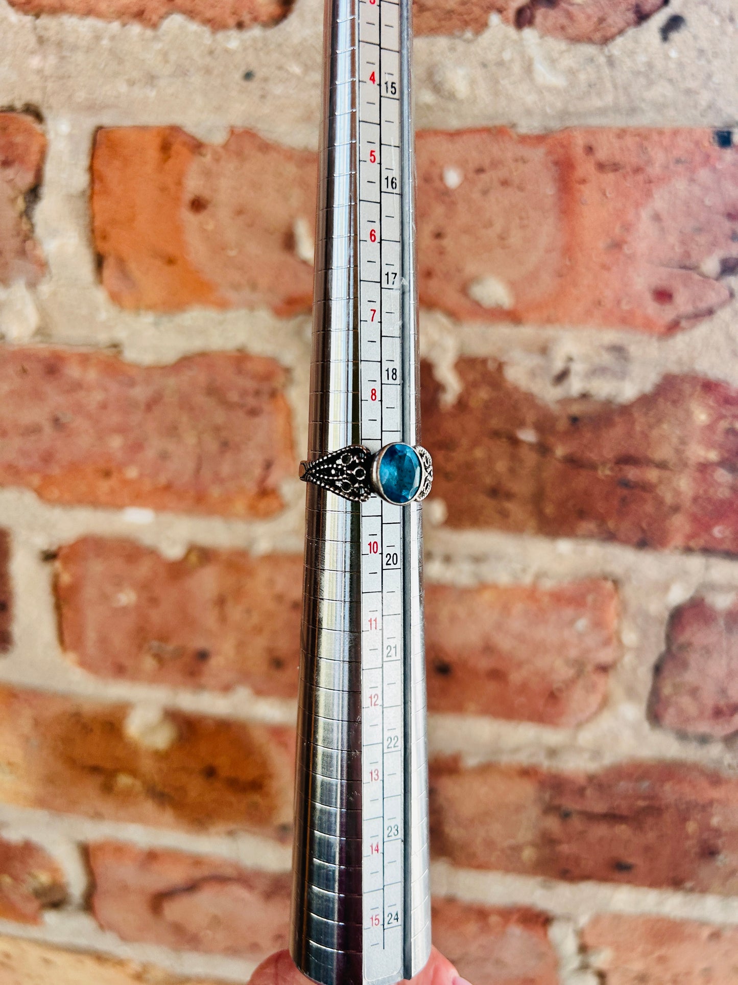 1990s Filigree Blue Stone Sterling Silver Ring - 9