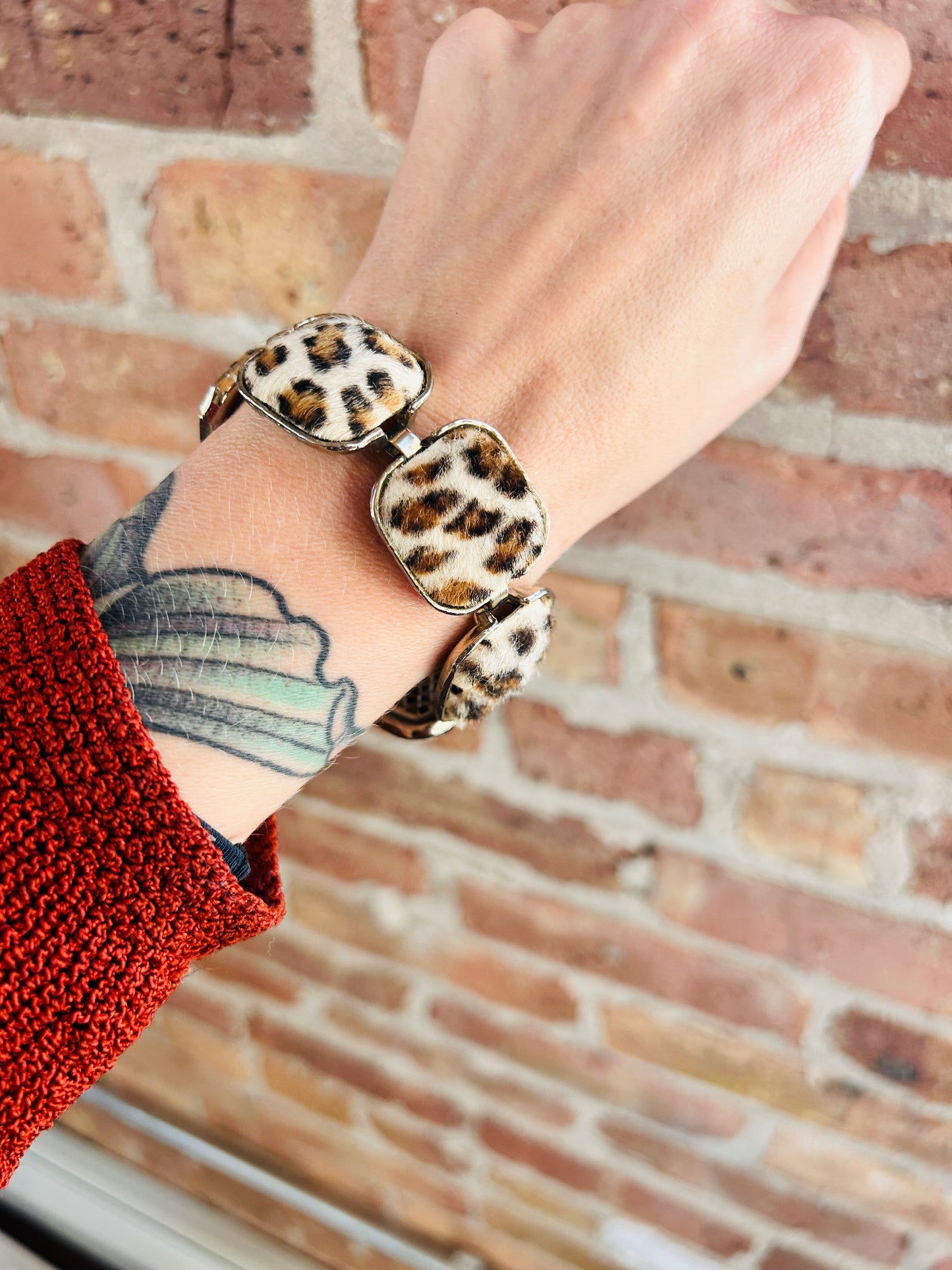 1960s Cheetah Faux Fur Brass Bracelet