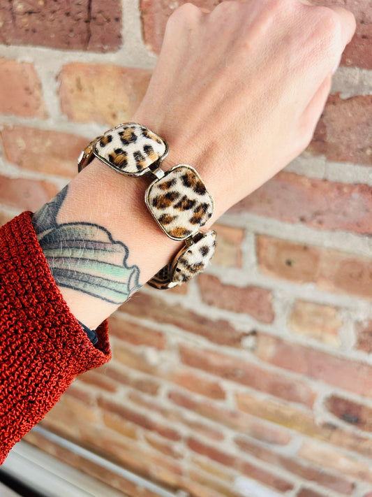 1960s Cheetah Faux Fur Brass Bracelet