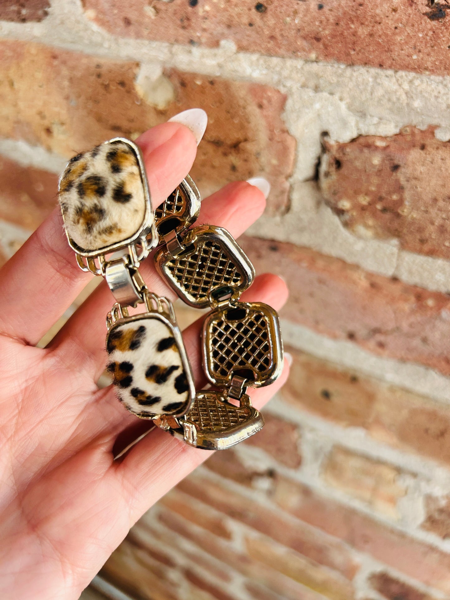 1960s Cheetah Faux Fur Brass Bracelet