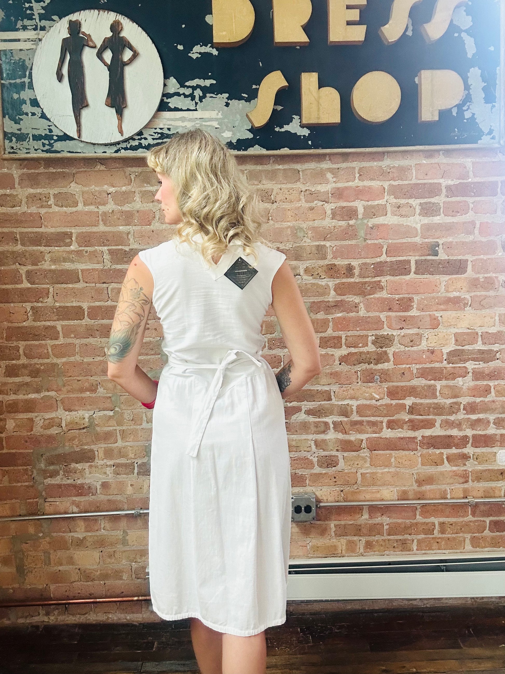 1930s White Deco Beach Dress - Small