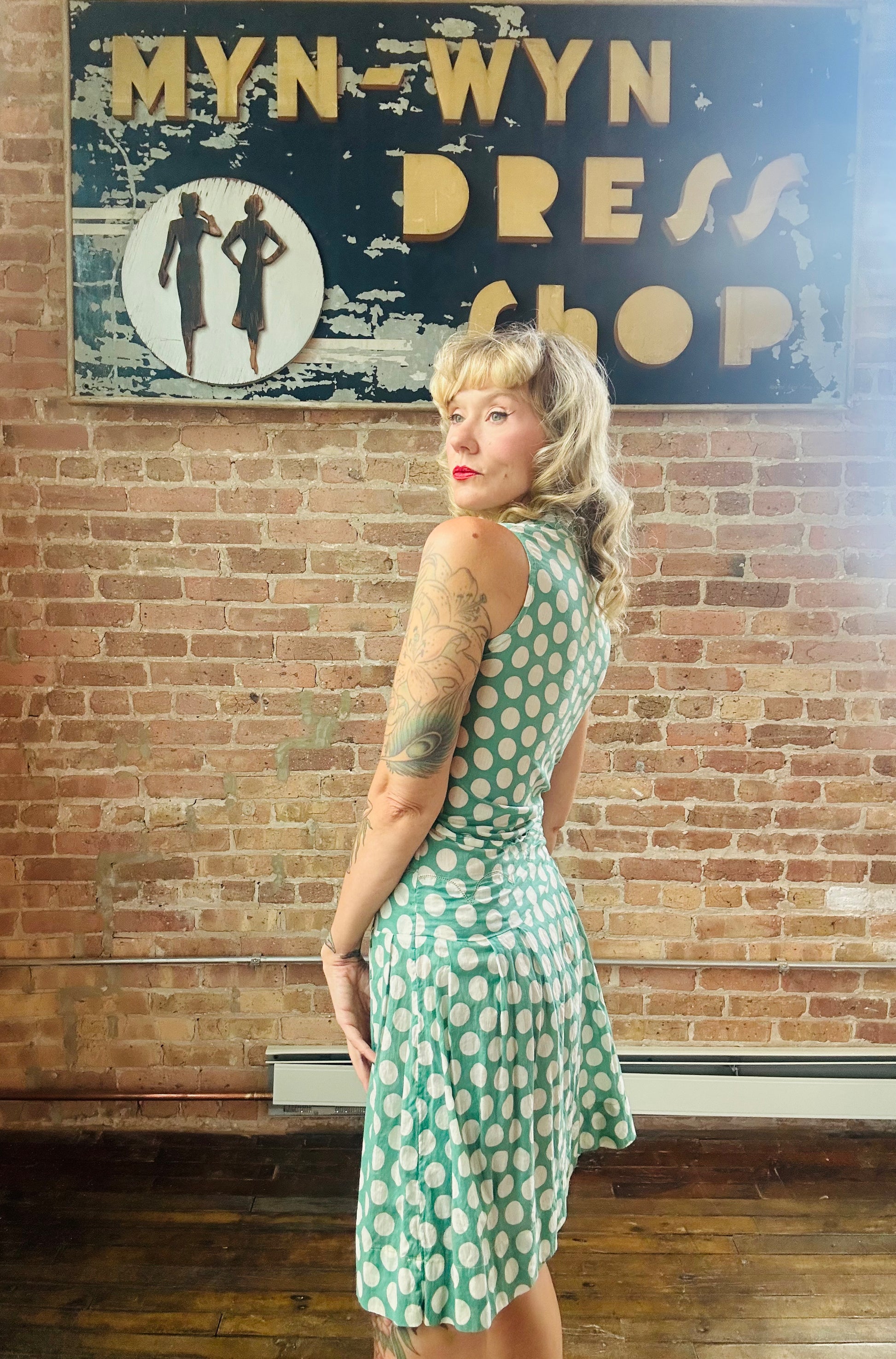 1920s Jerry Jean Polka Dot Cotton Day Dress - Small