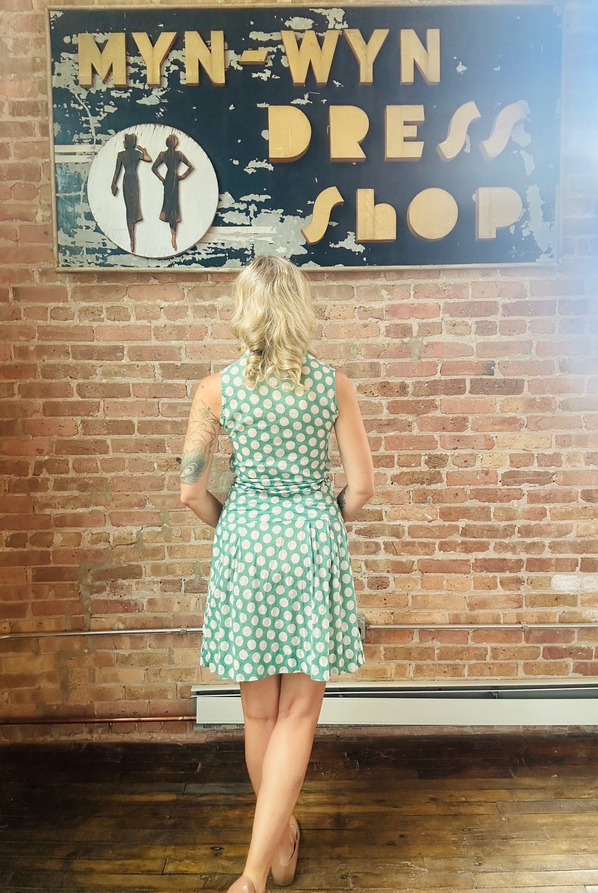 1920s Jerry Jean Polka Dot Cotton Day Dress - Small