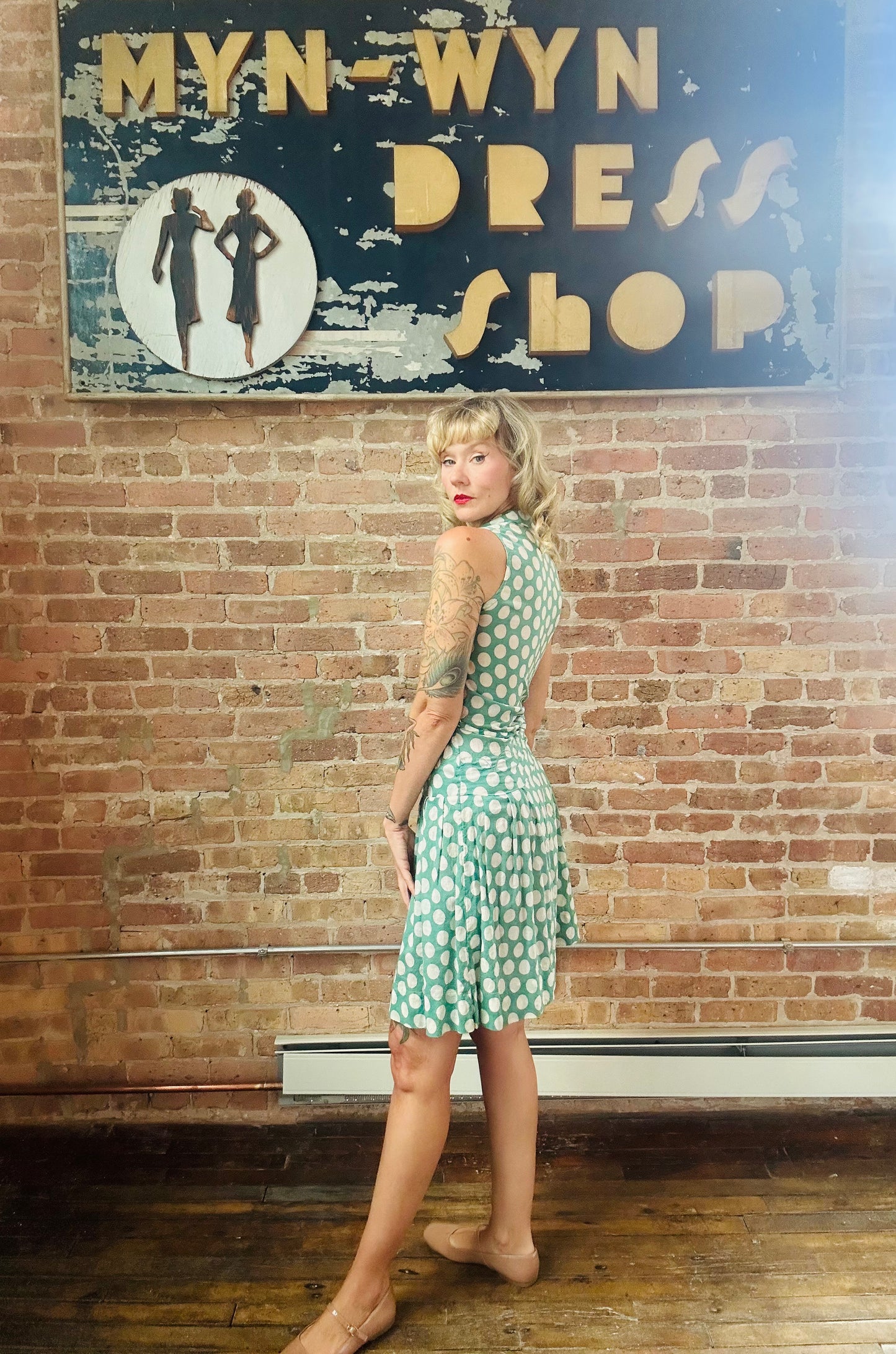 1920s Jerry Jean Polka Dot Cotton Day Dress - Small