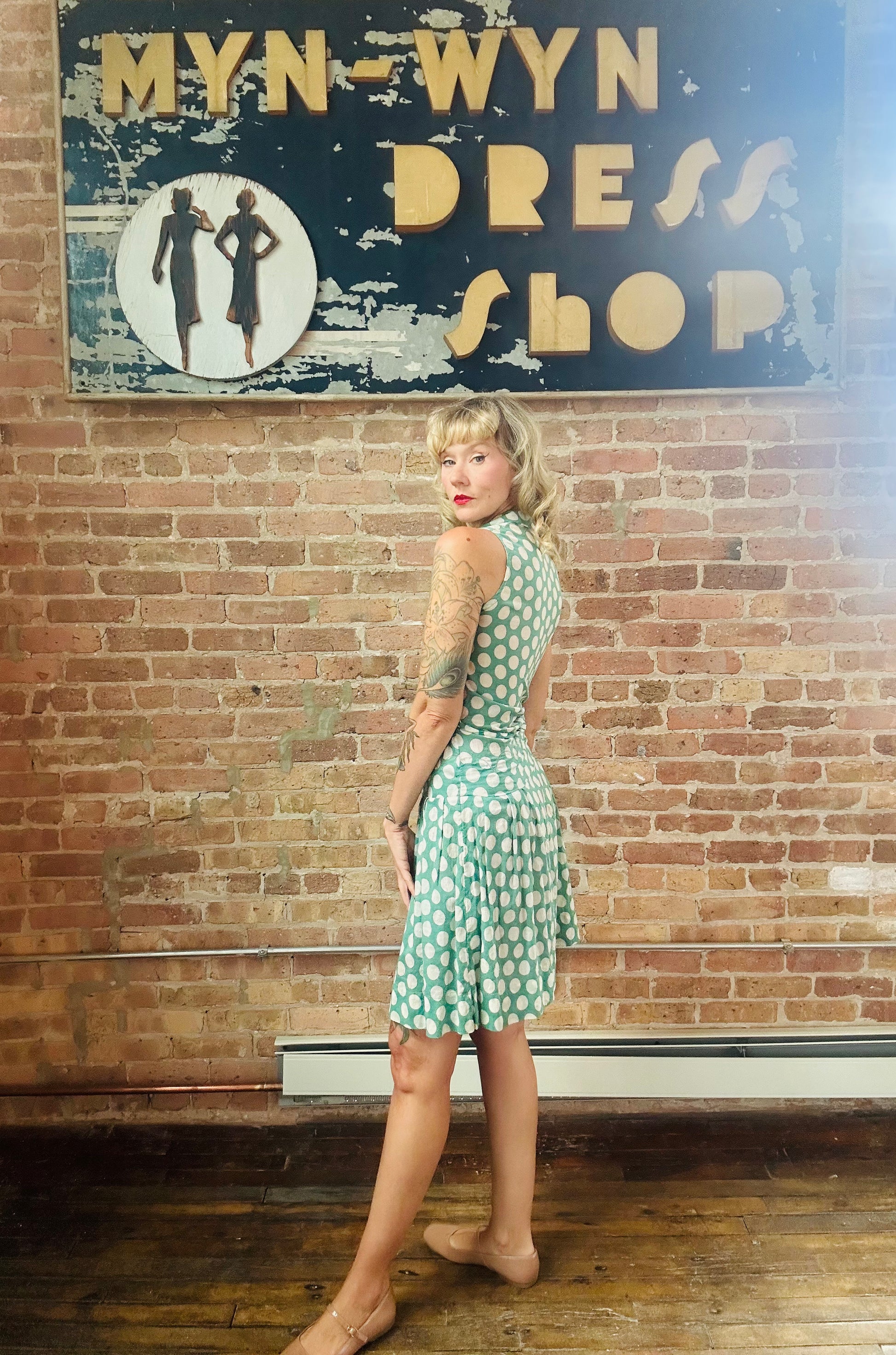 1920s Jerry Jean Polka Dot Cotton Day Dress - Small