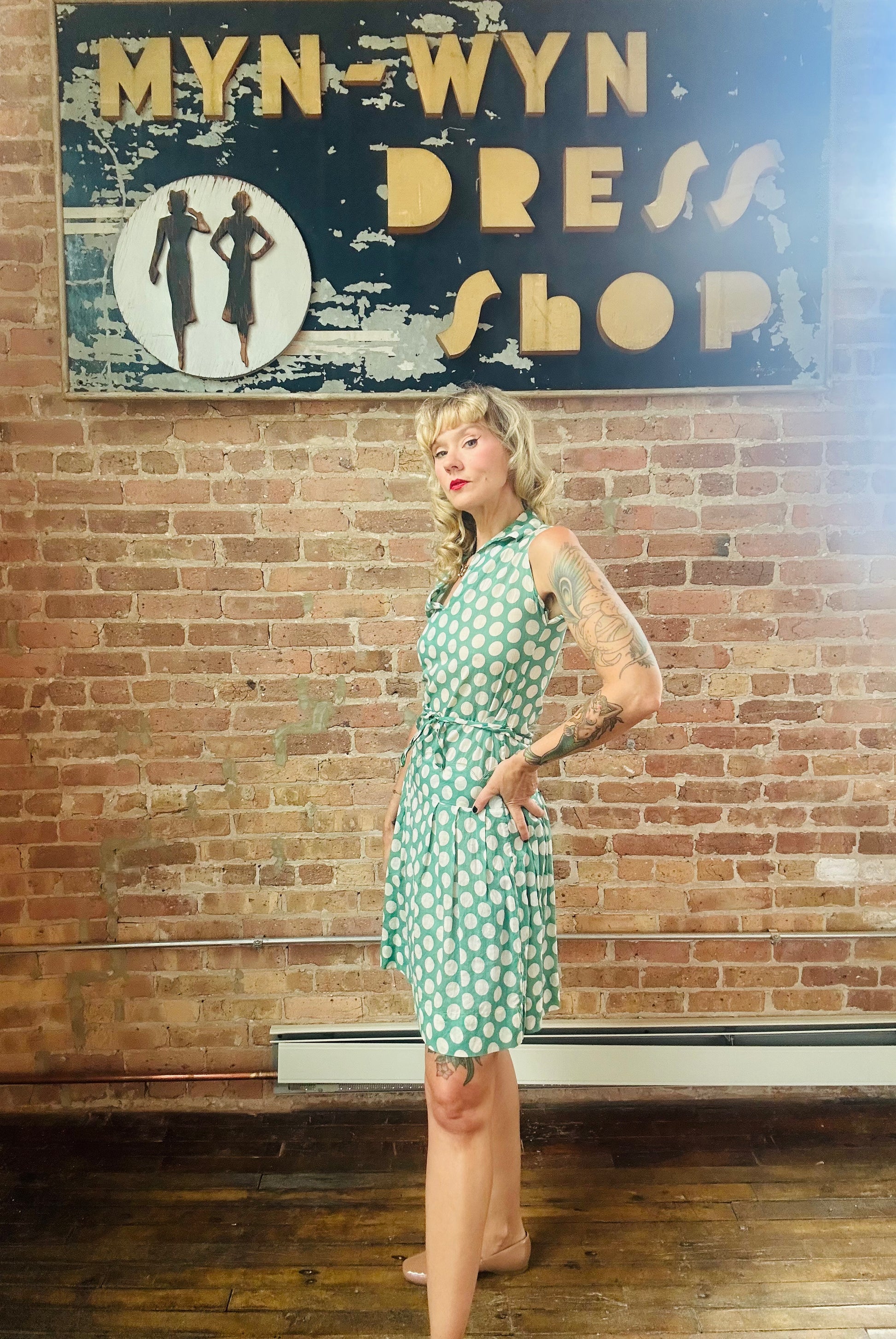 1920s Jerry Jean Polka Dot Cotton Day Dress - Small