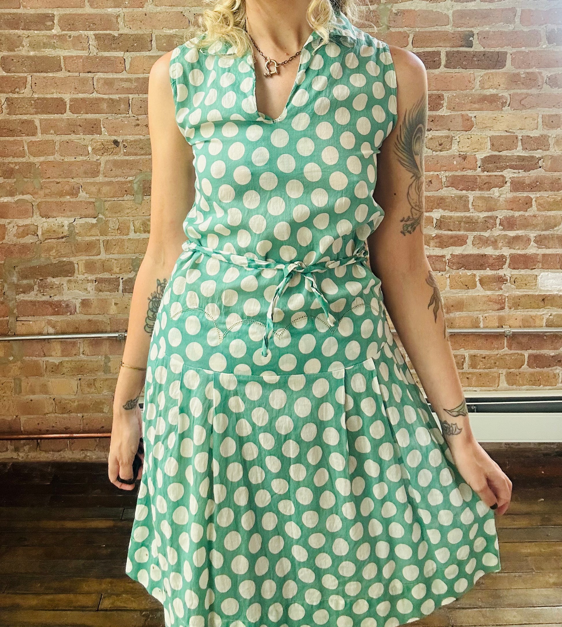 1920s Jerry Jean Polka Dot Cotton Day Dress - Small