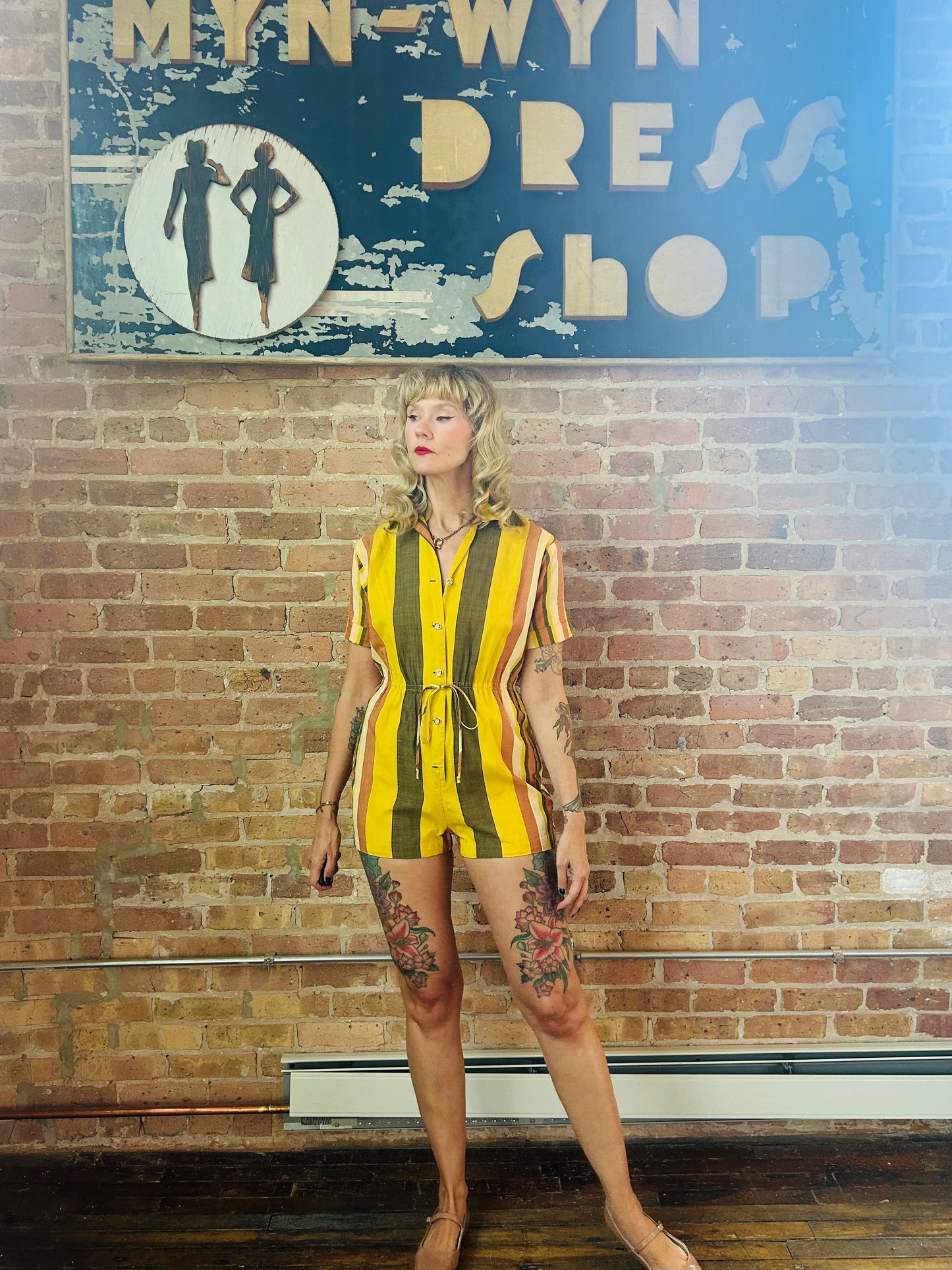 1950s Catalina Cotton Striped Playsuit Romper - Small