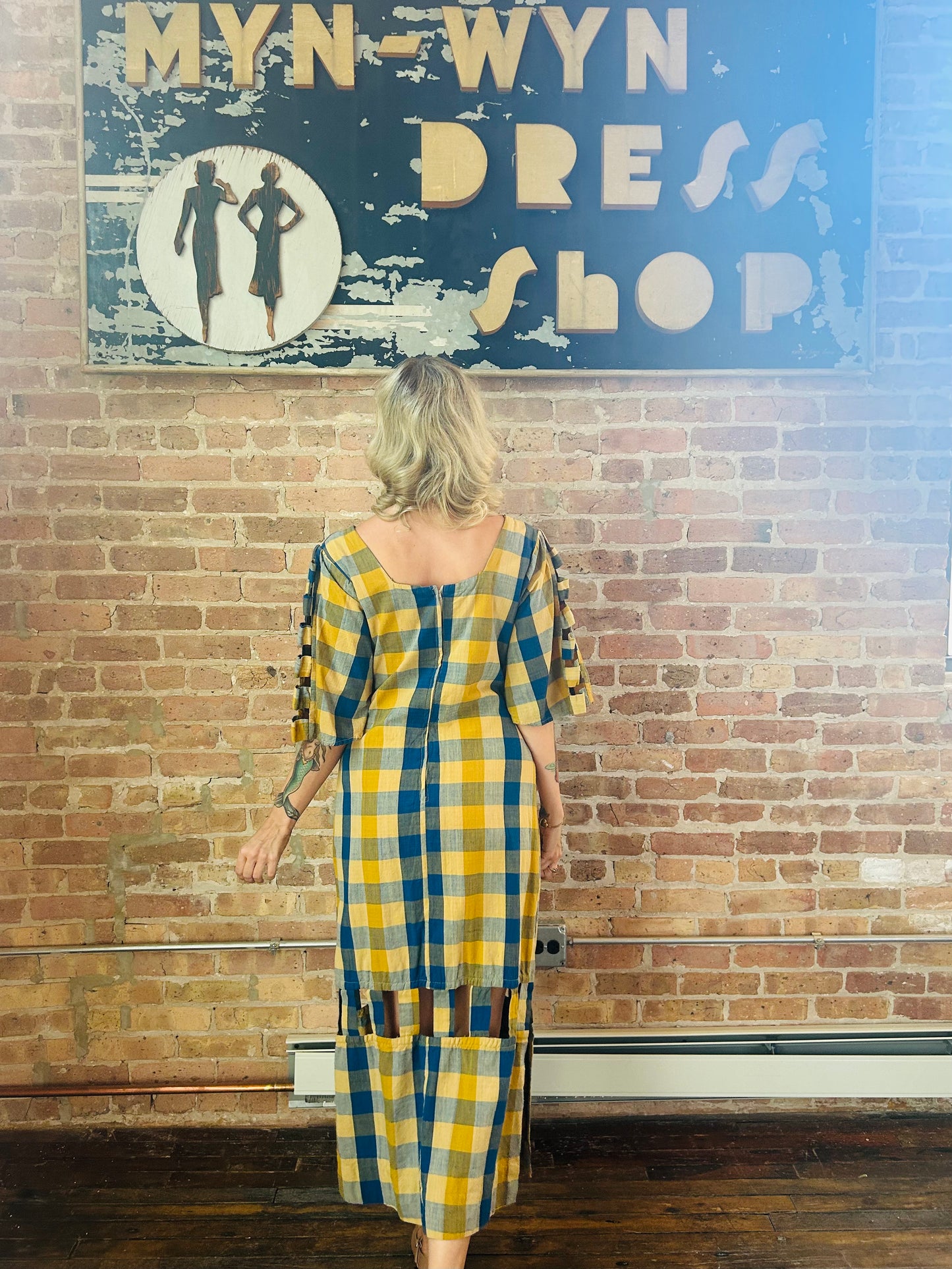 1980s Guatemalan Plaid Cutout Maxi Dress - M/L