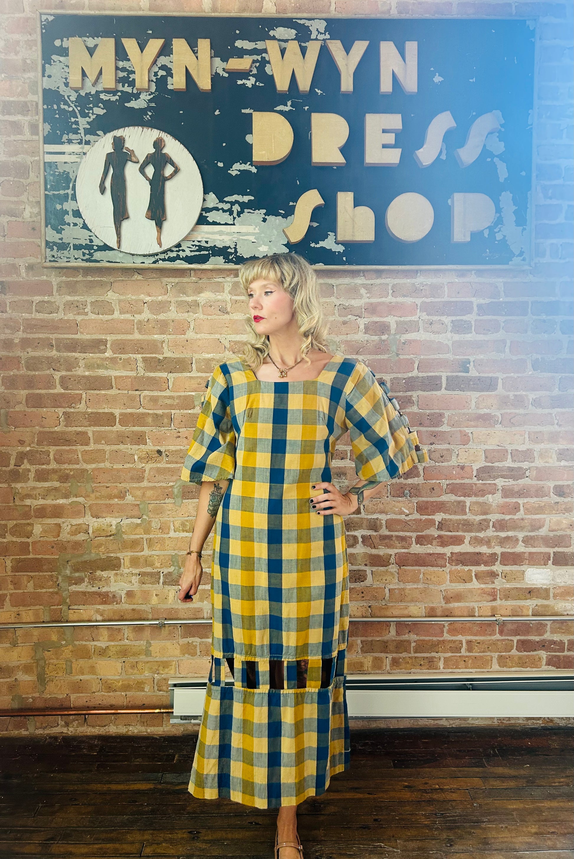 1980s Guatemalan Plaid Cutout Maxi Dress - M/L
