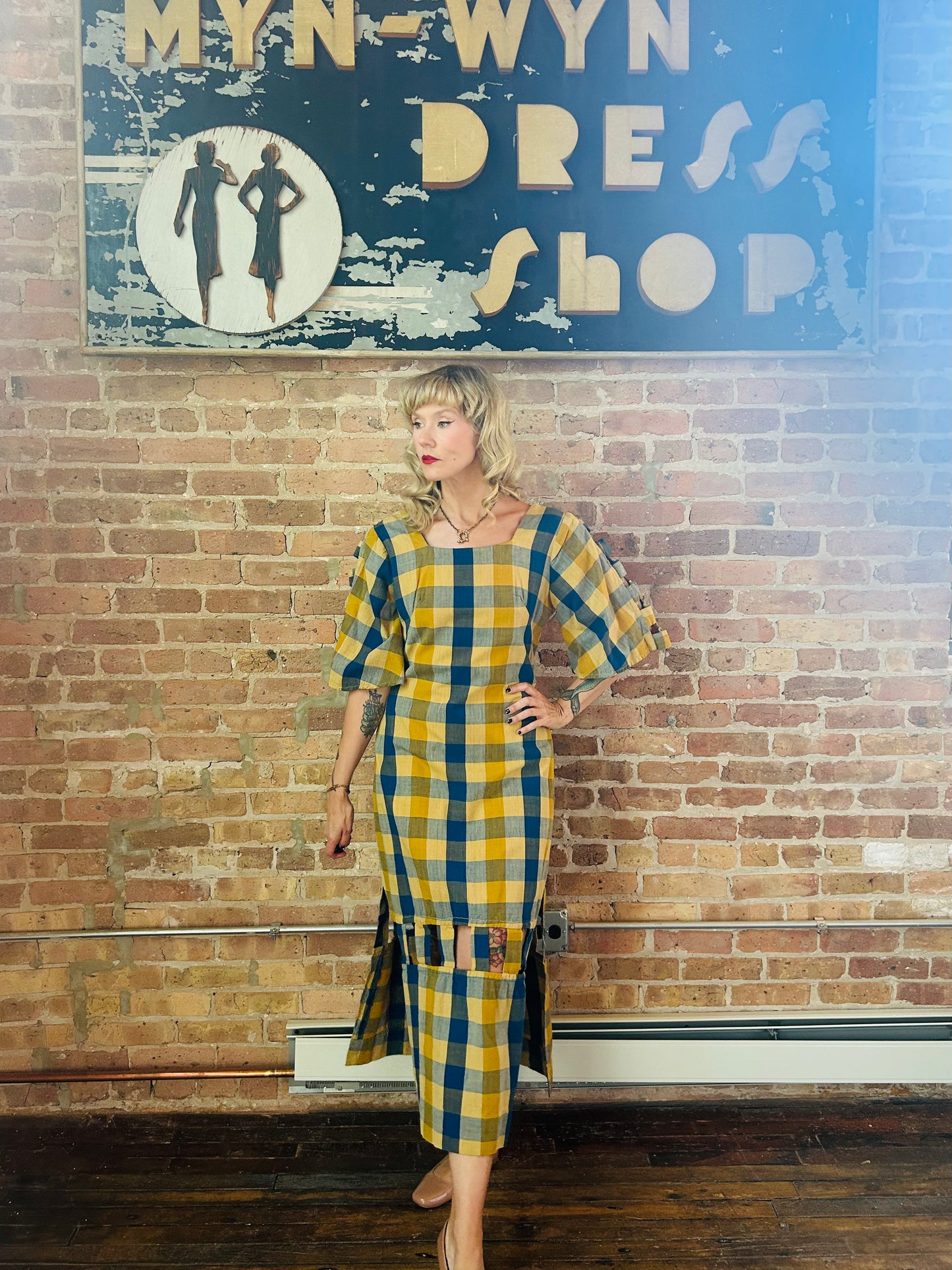 1980s Guatemalan Plaid Cutout Maxi Dress - M/L