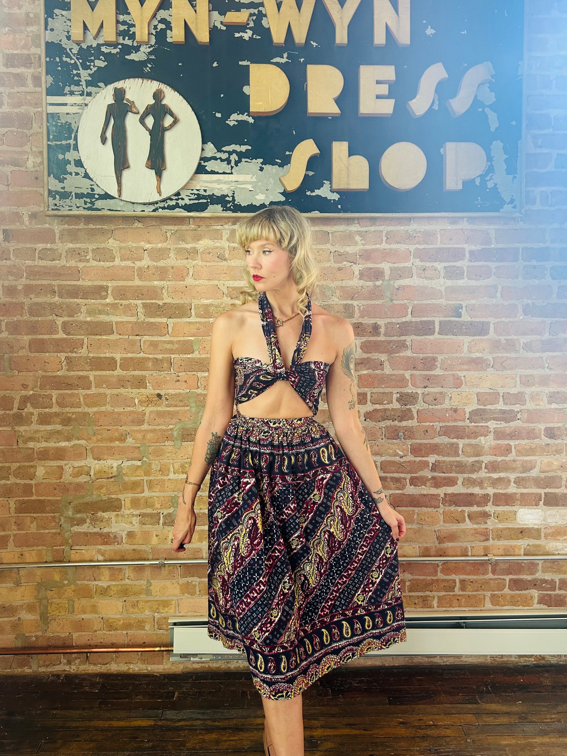 1940s Convertible 9-way Batik Summer Dress - XS