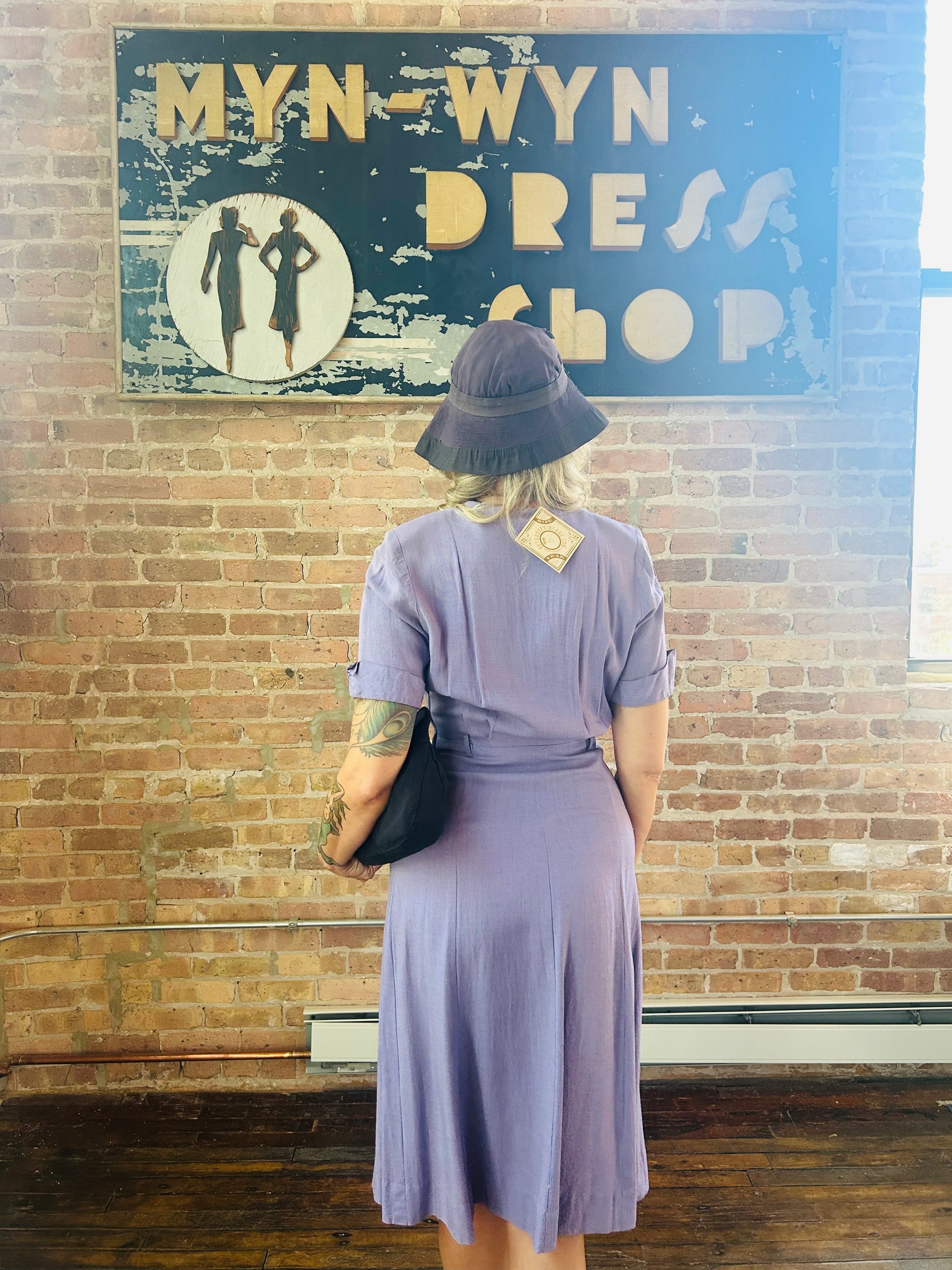 Early 1940s Linen Purple Day Dress - Small