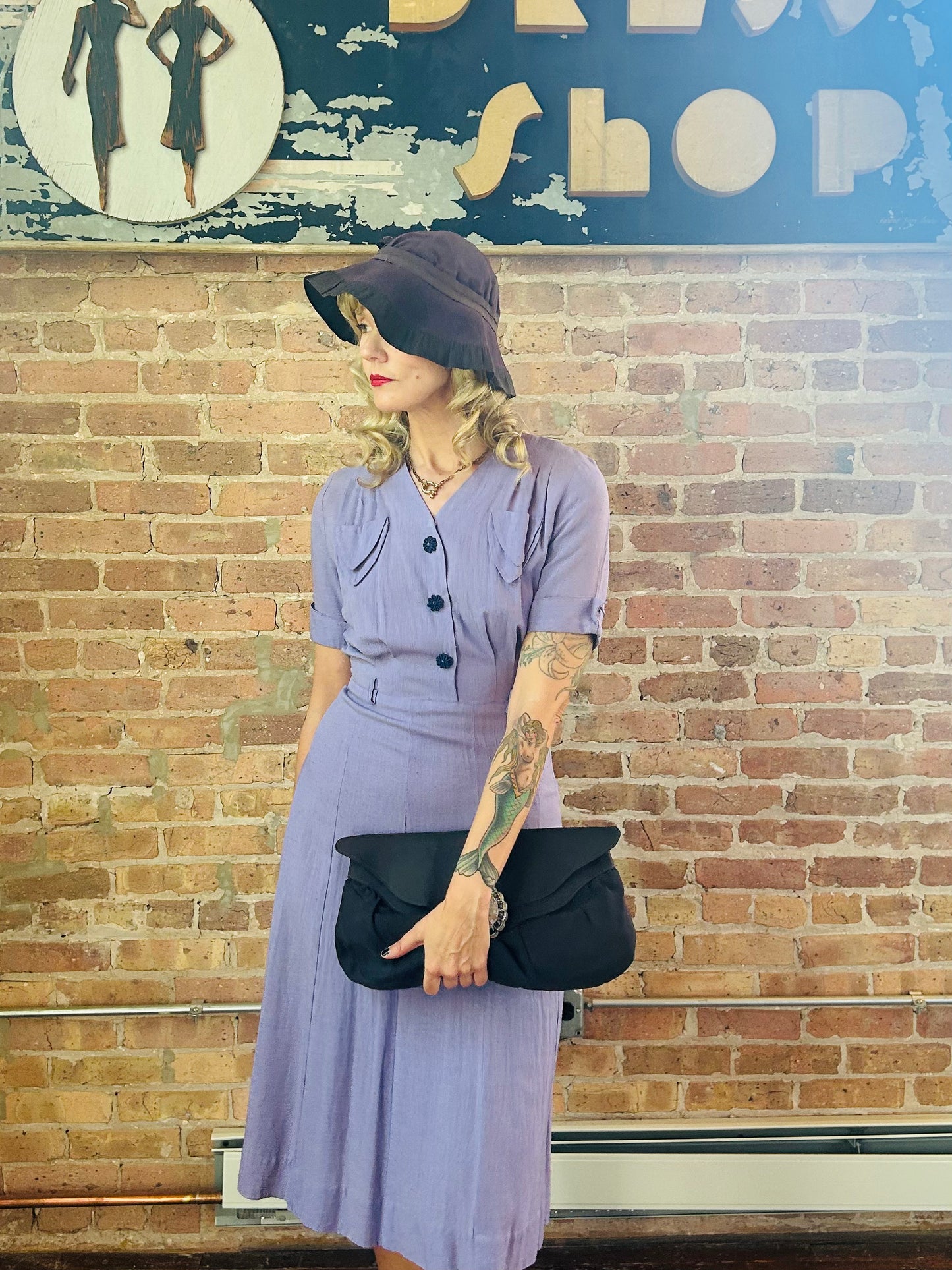 1930s Navy Rayon Summer Cloche Hat