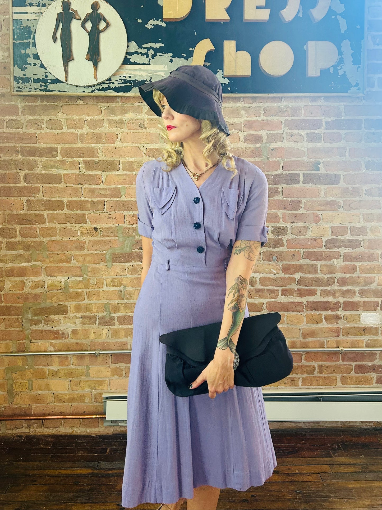 1940s Rayon Navy Clutch with Lucite Detail