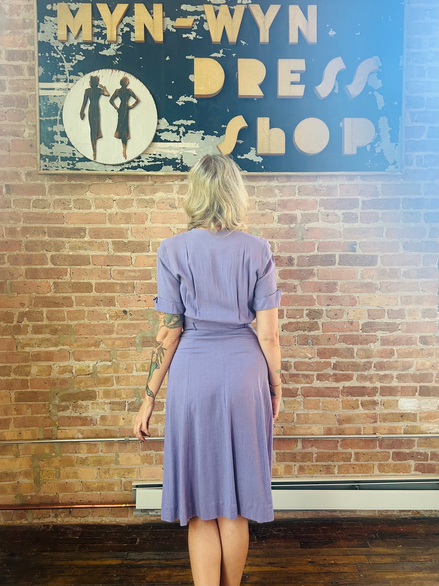 Early 1940s Linen Purple Day Dress - Small